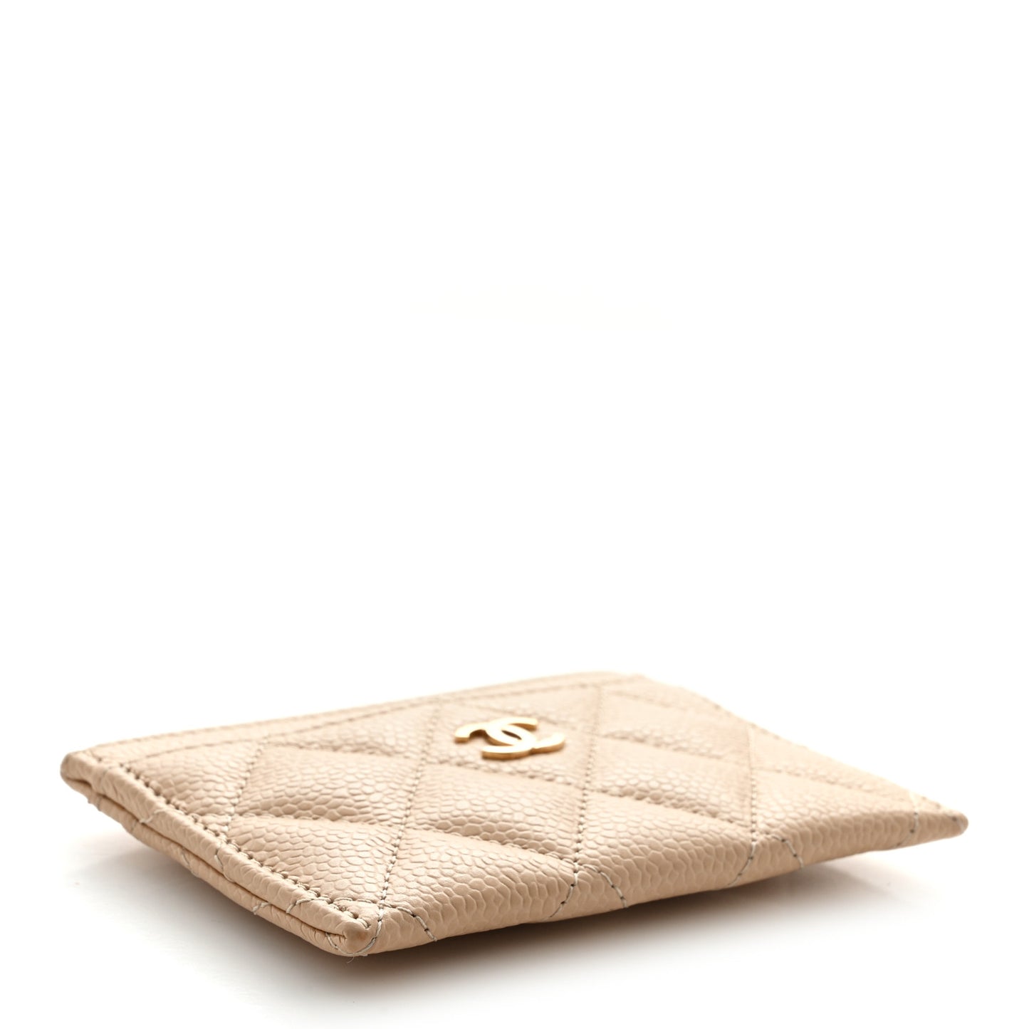 Caviar Quilted Card Holder Beige