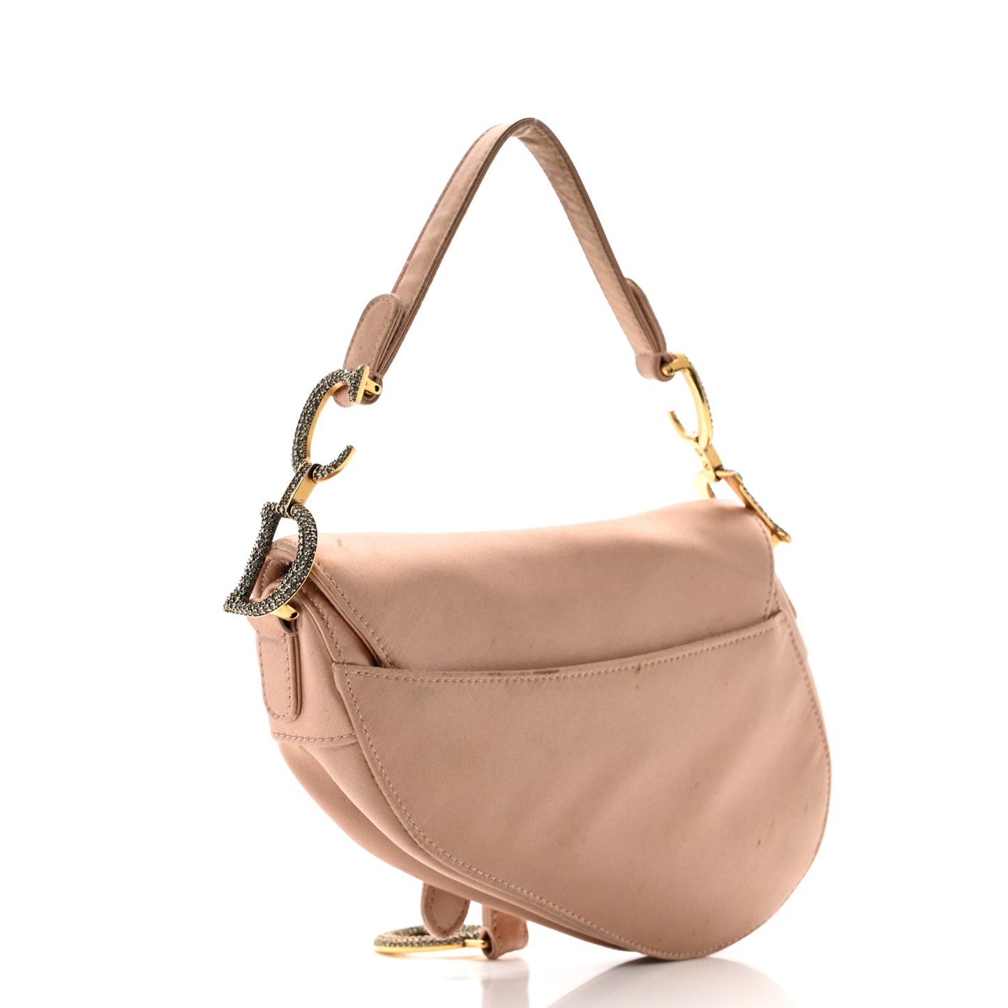 Satin Crystal Mini Saddle Bag Powder Beige