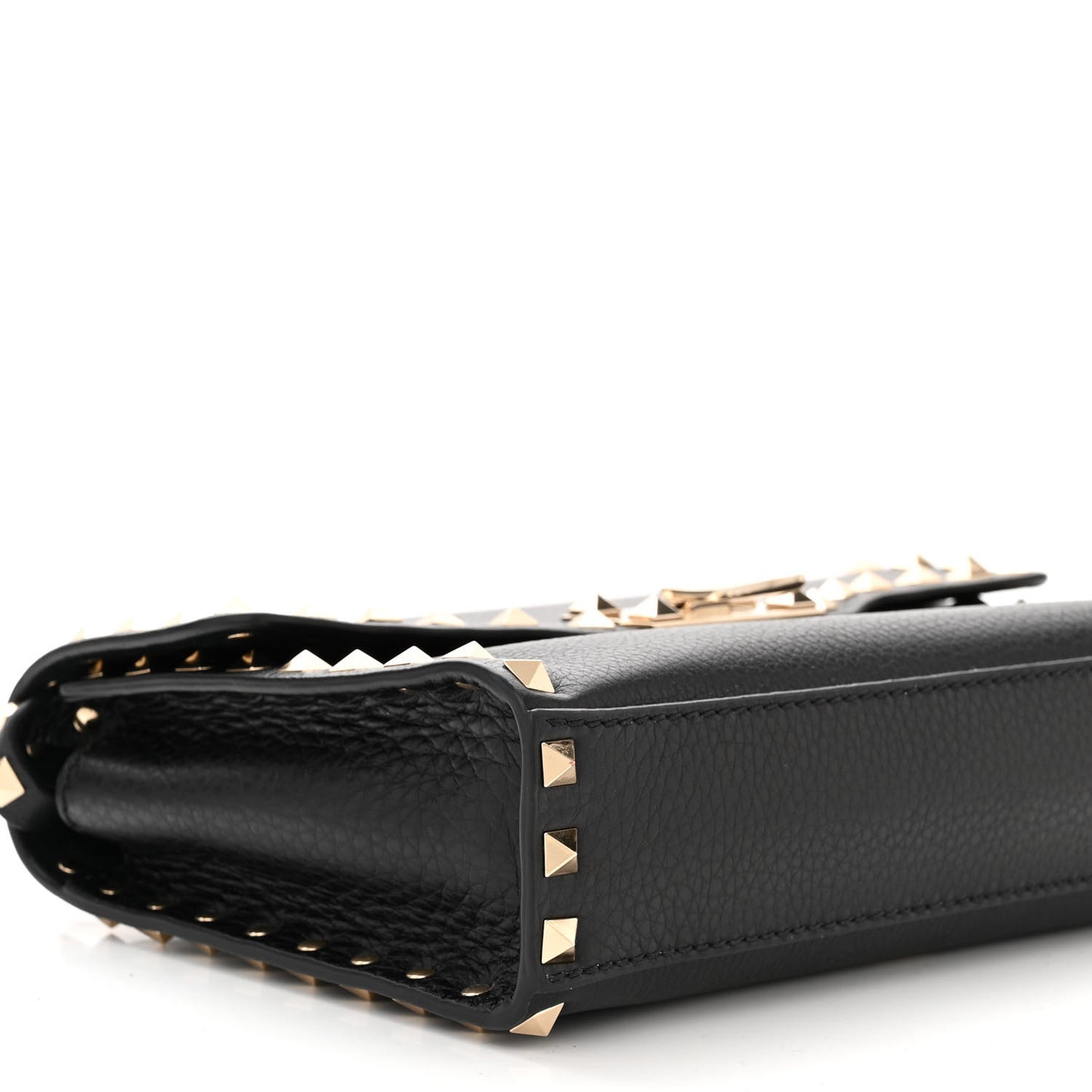 Pebbled Calfskin Medium Rockstud Flip Lock Crossbody Bag Black