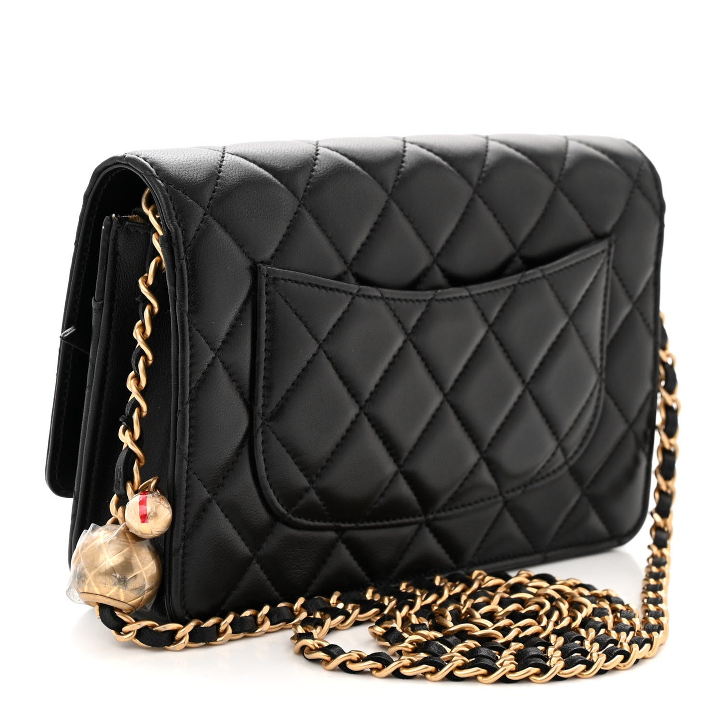 Lambskin Quilted CC Pearl Crush Wallet on Chain WOC Black