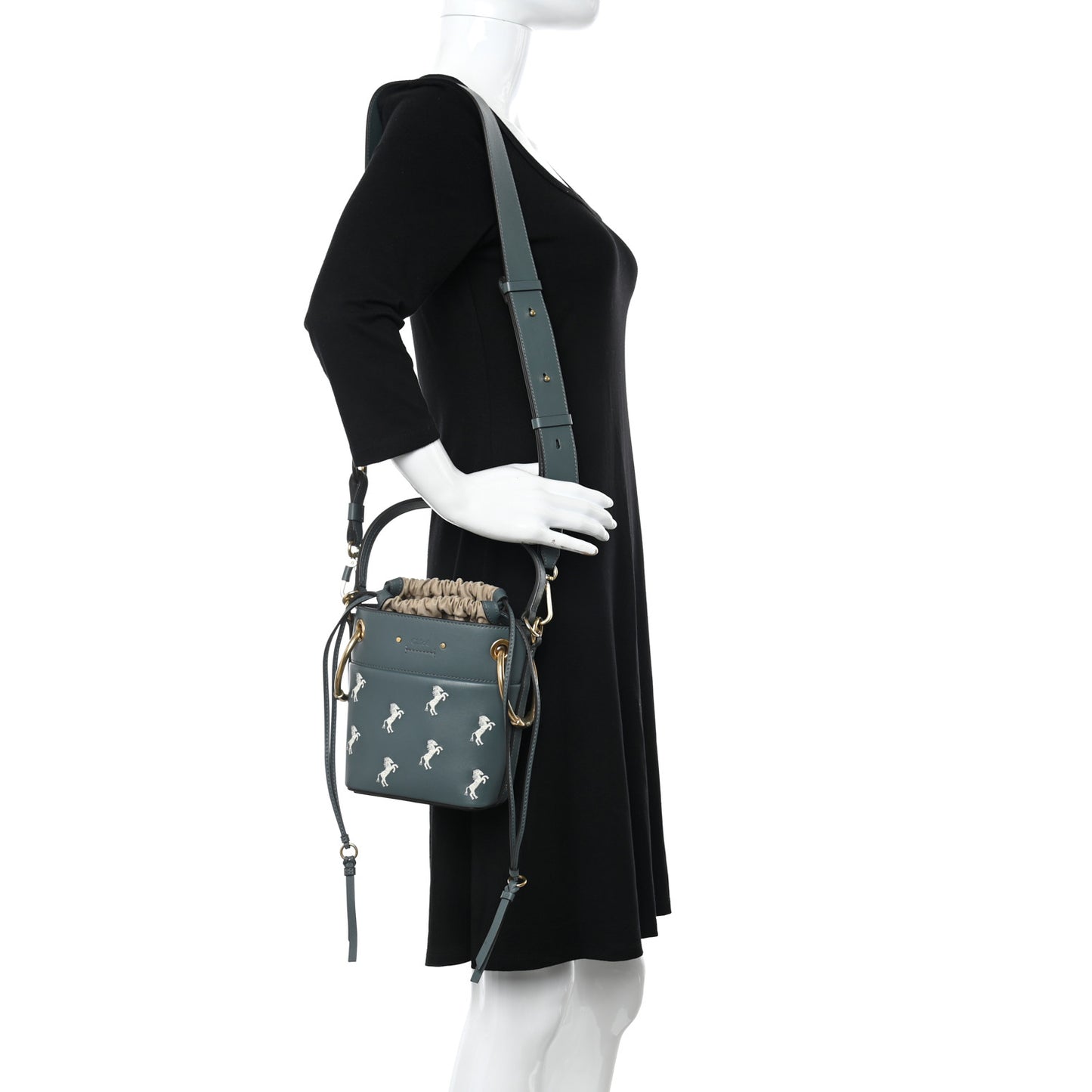 Smooth Calfskin Little Horses Embroidered Mini Roy Bucket Bag Cloudy Blue
