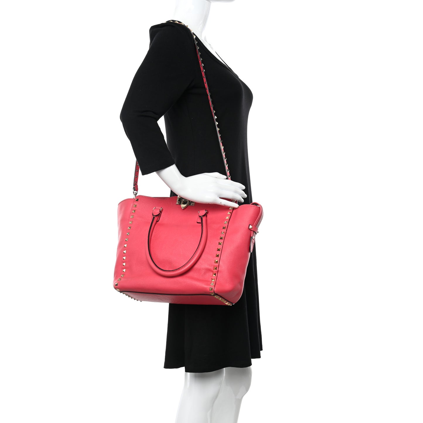 Vitello Rockstud Double Handle Tote Deep Rose