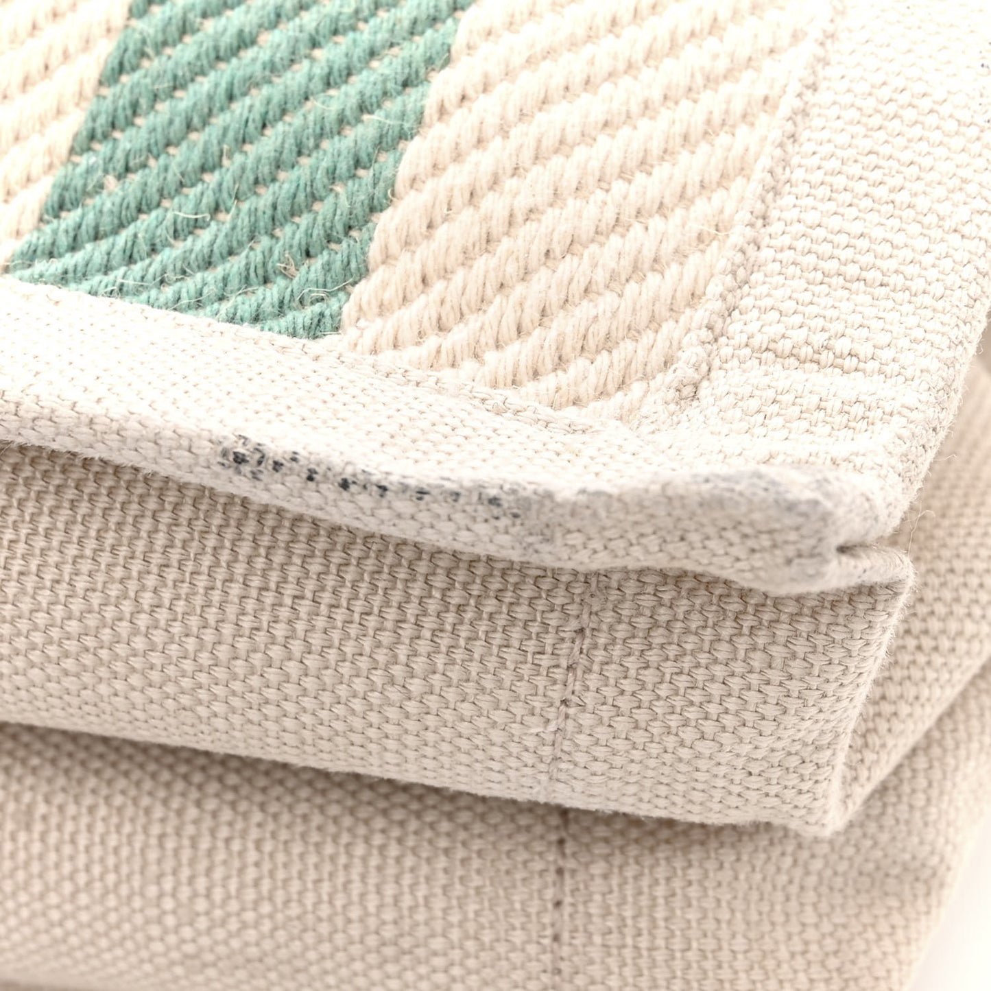 Cotton Linen Calfskin Striped Rive Gauche Tote Water Green