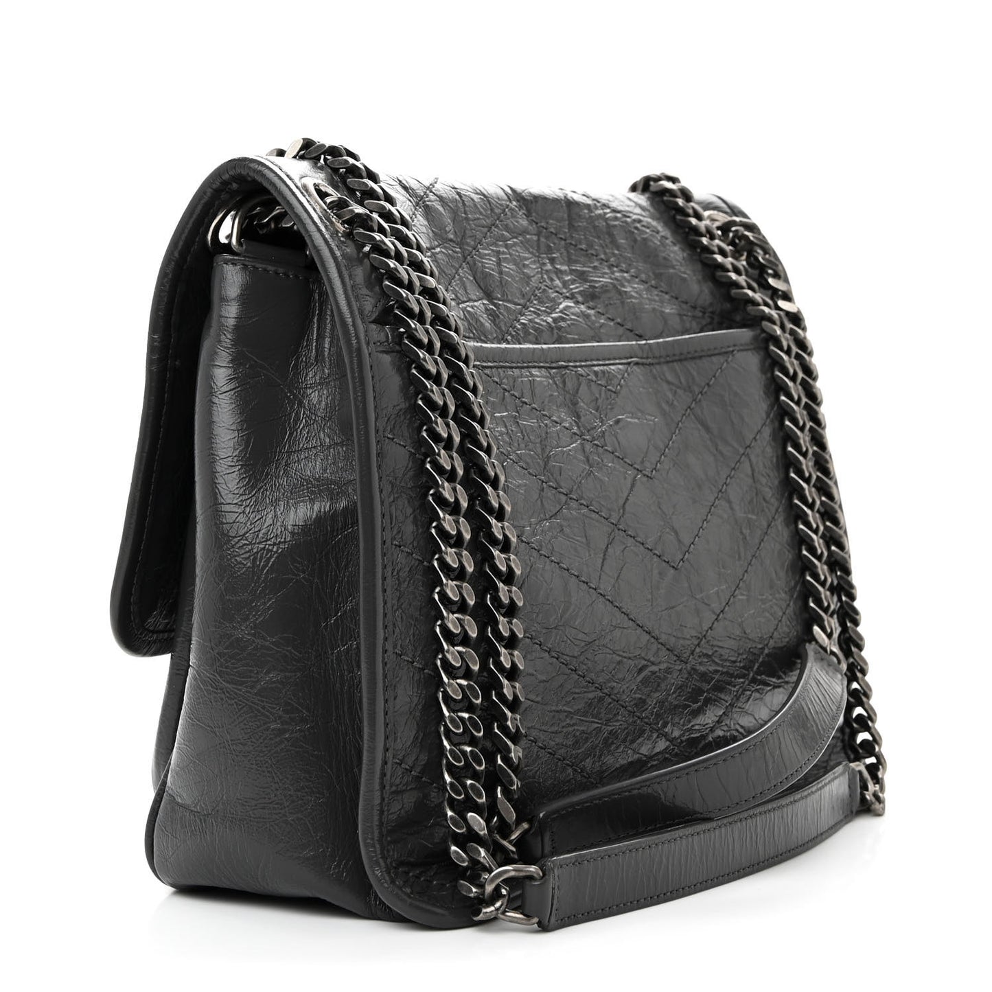 Crinkled Calfskin Matelasse Monogram Medium Niki Chain Satchel Storm