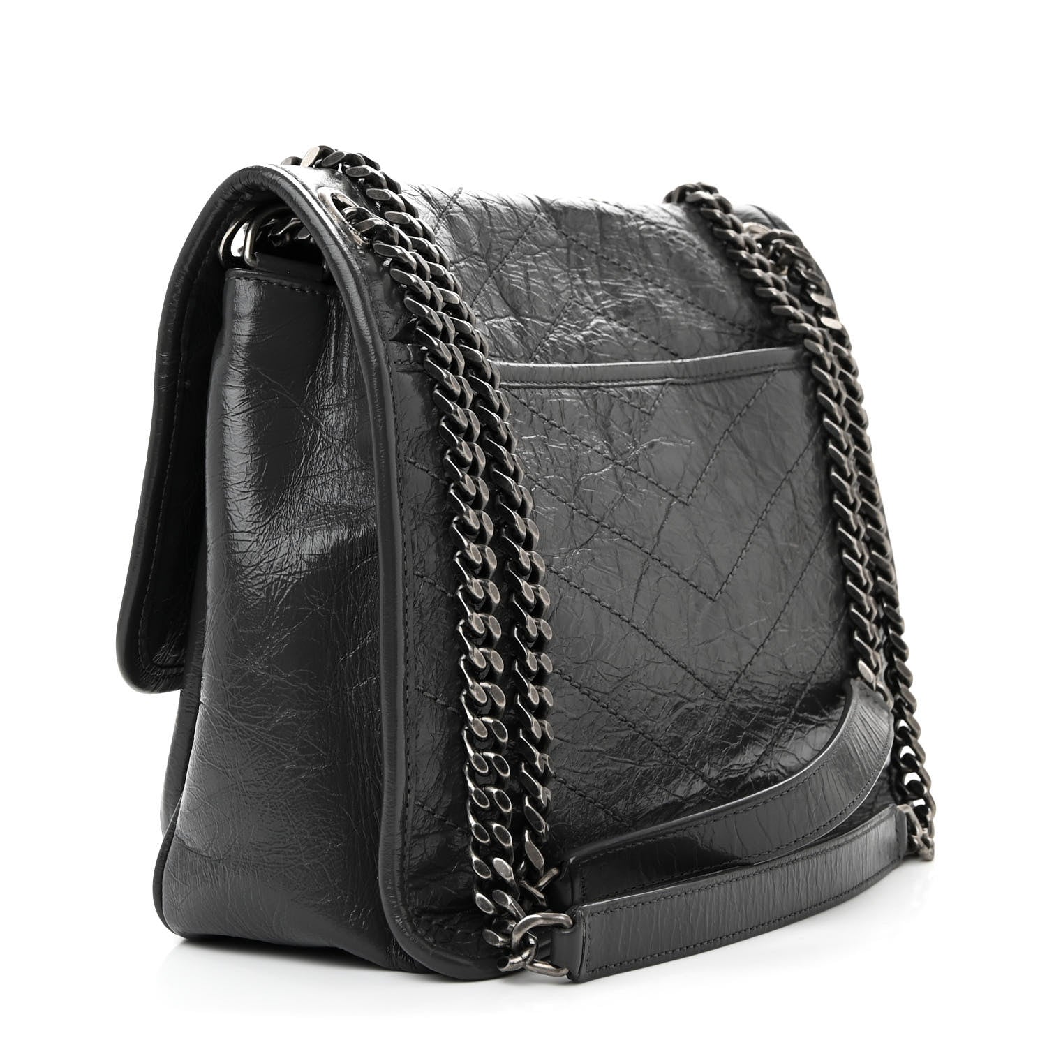 Saint Laurent Crinkled Calfskin Matelasse Monogram Medium Niki Chain Satchel Storm 3 of 10