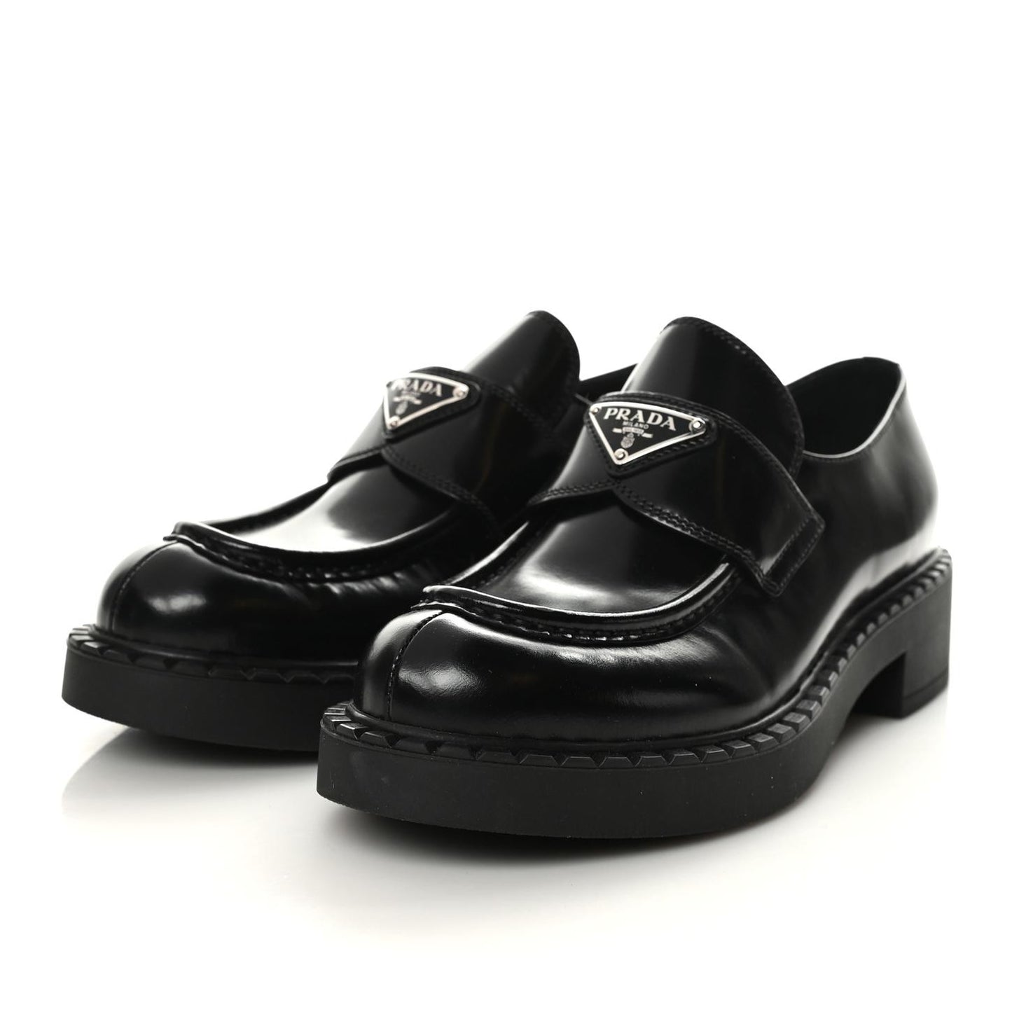 Spazzolato Metal Triangle Logo 50mm Loafers 39.5 Black