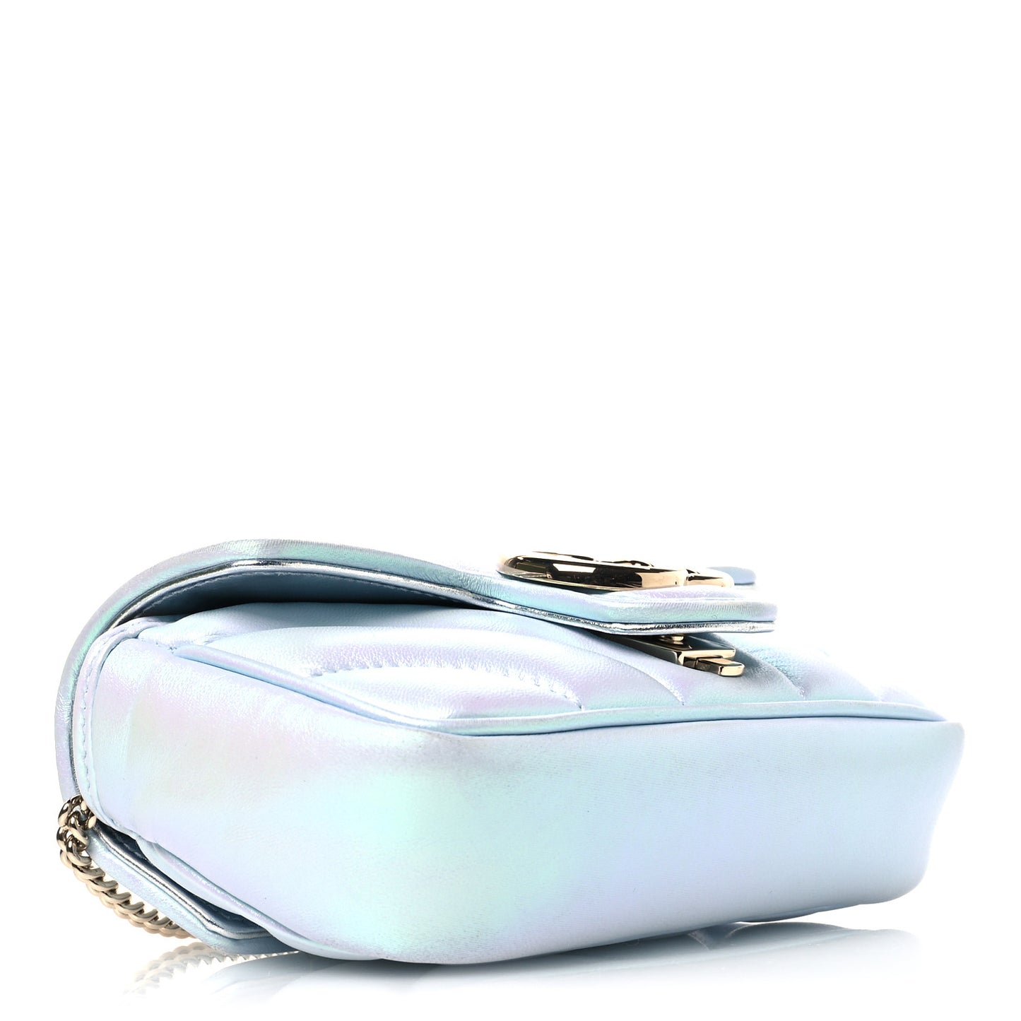Iridescent Nappa Chevron Matelasse Small GG Marmont Shoulder Bag Iridescent Snow Light Blue