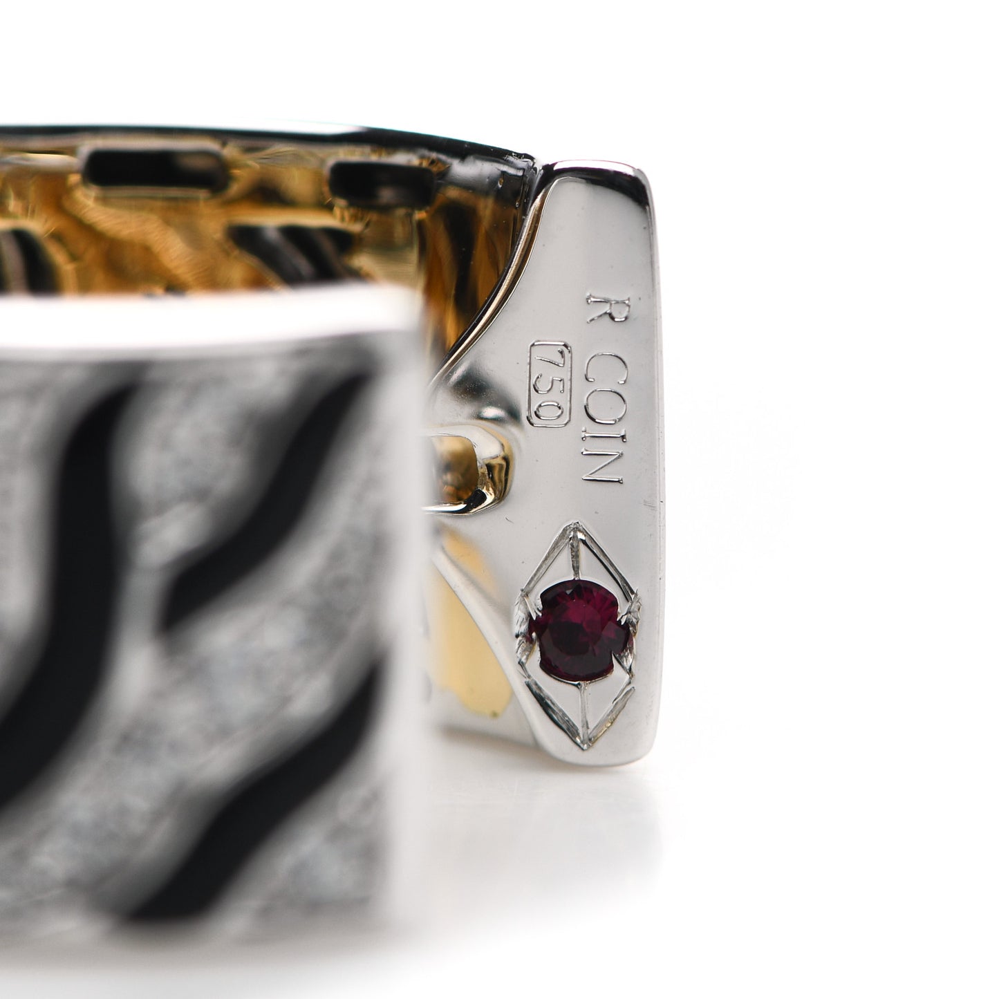 18K White Yellow Gold Diamond Enamel Animalier Zebra Hoop Earrings