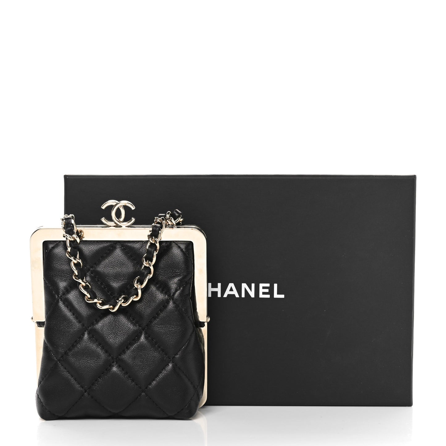 Lambskin Plexi Quilted CC Evening Clutch With Chain Black
