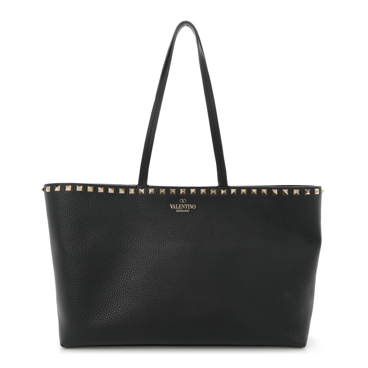 Valentino Garavani Grained Calfskin Rockstud Shoulder Tote Black 1 of 9