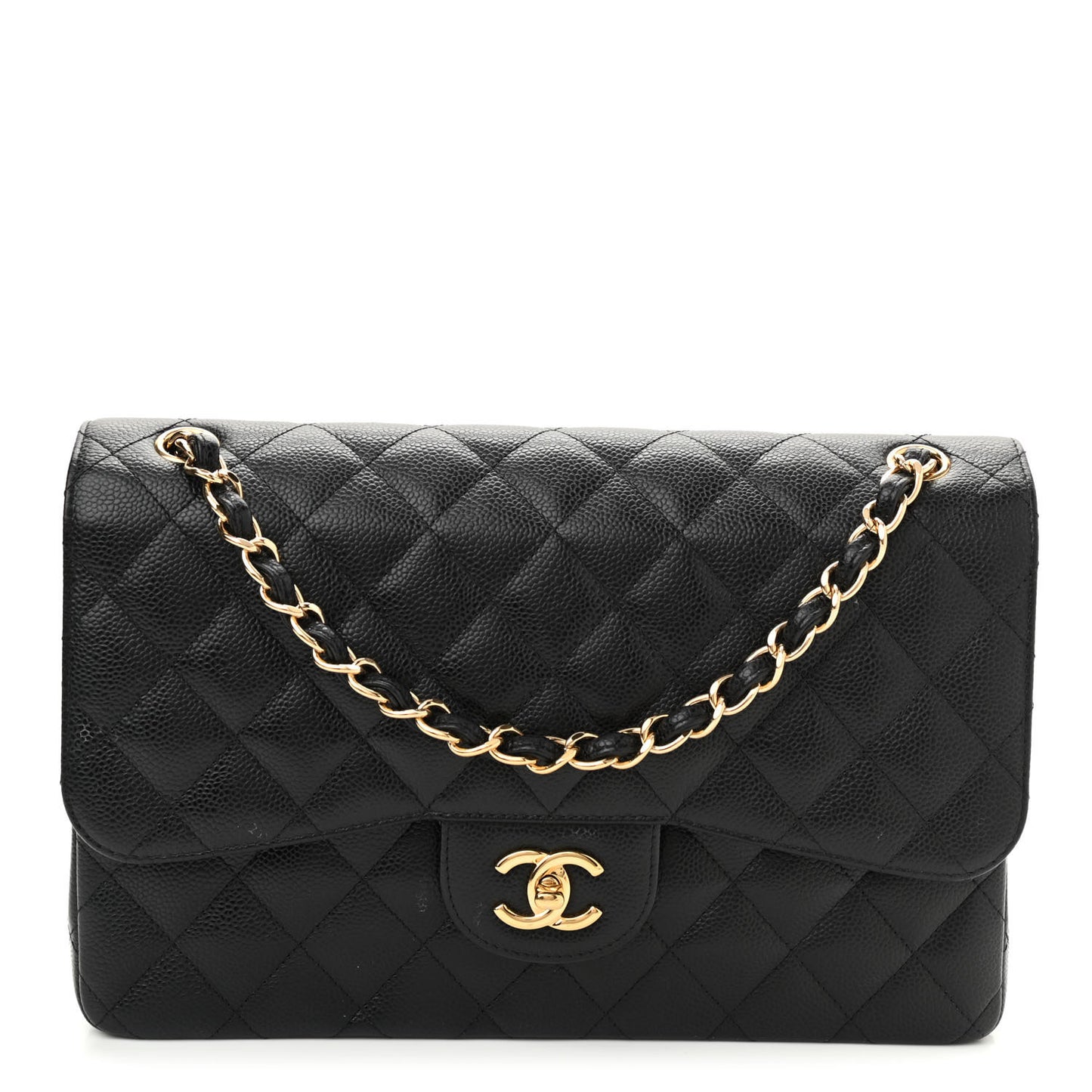 Caviar Quilted Jumbo Double Flap Black