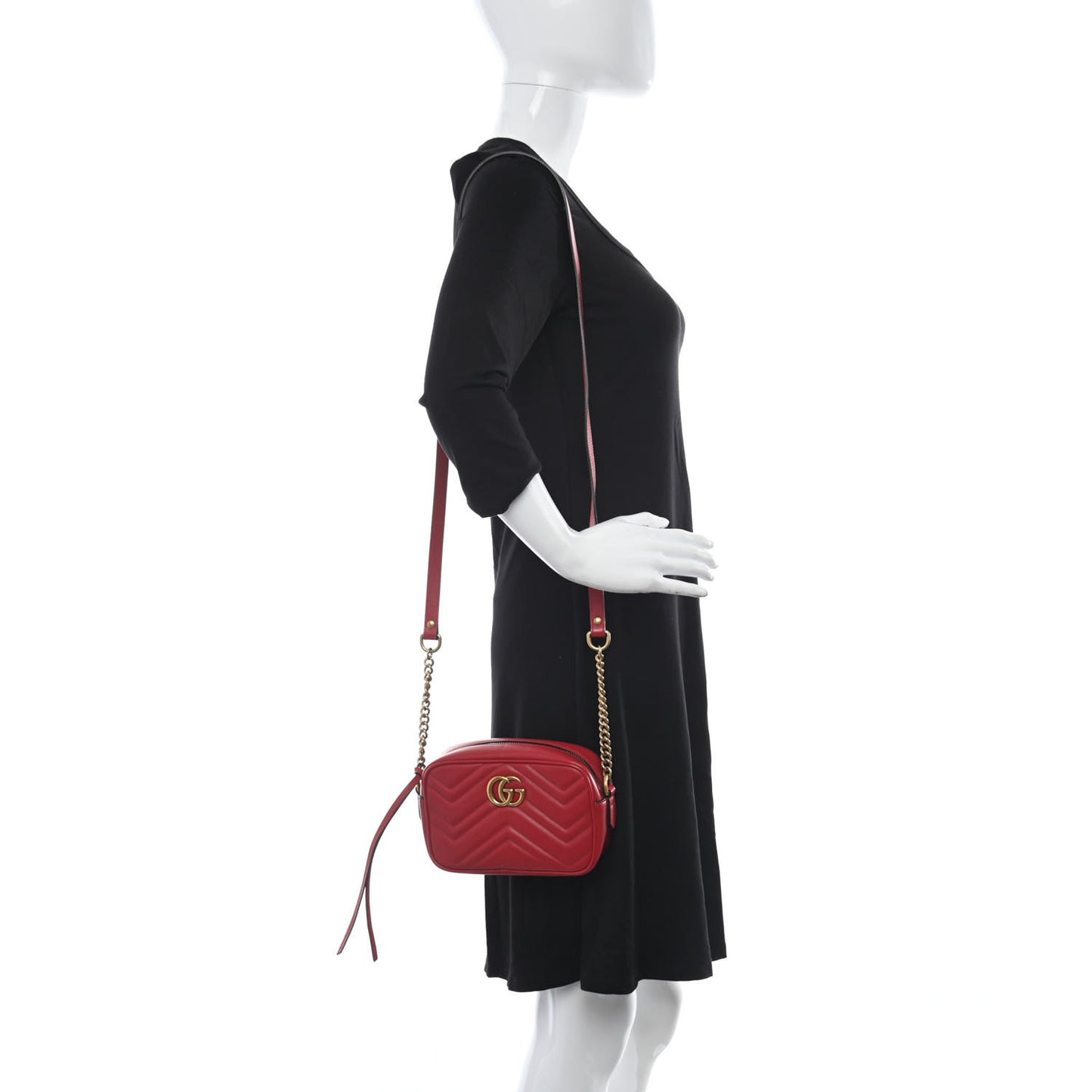 Calfskin Matelasse Mini GG Marmont Chain Shoulder Bag Hibiscus Red