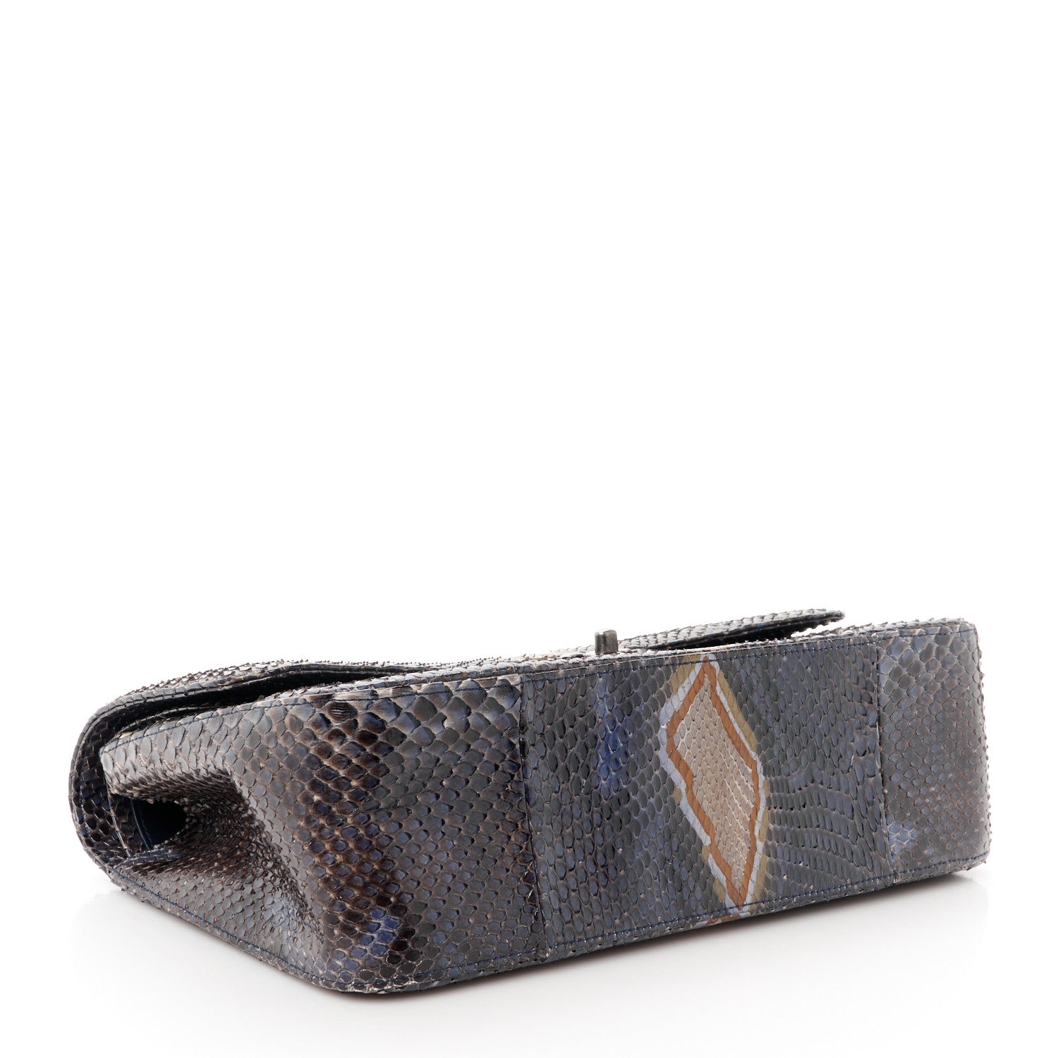 Chanel Metallic Snakeskin Jumbo Double Flap Blue 3 of 10