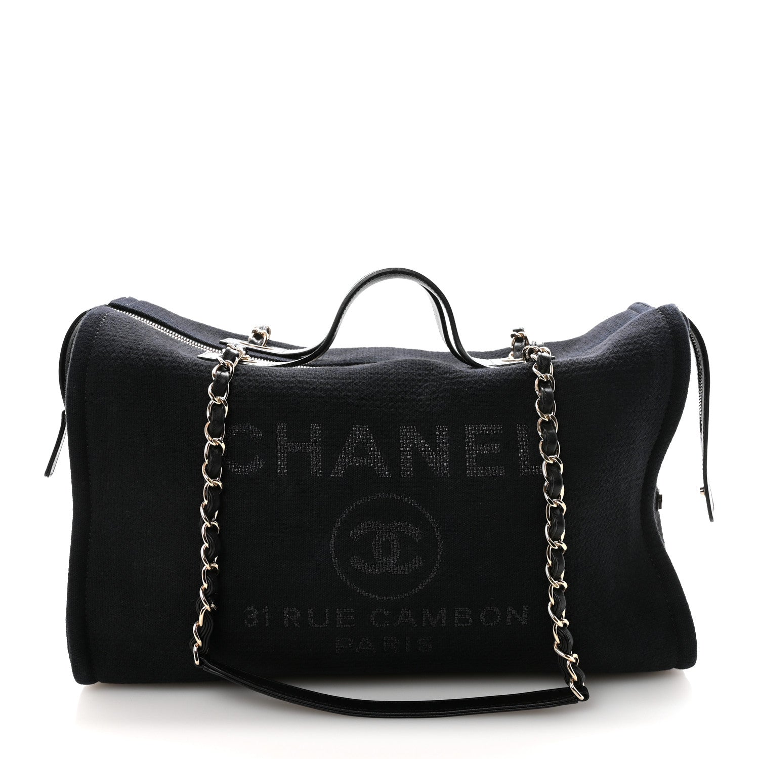 Chanel Mixed Fibers Large Deauville Bowling Bag Black 1870135