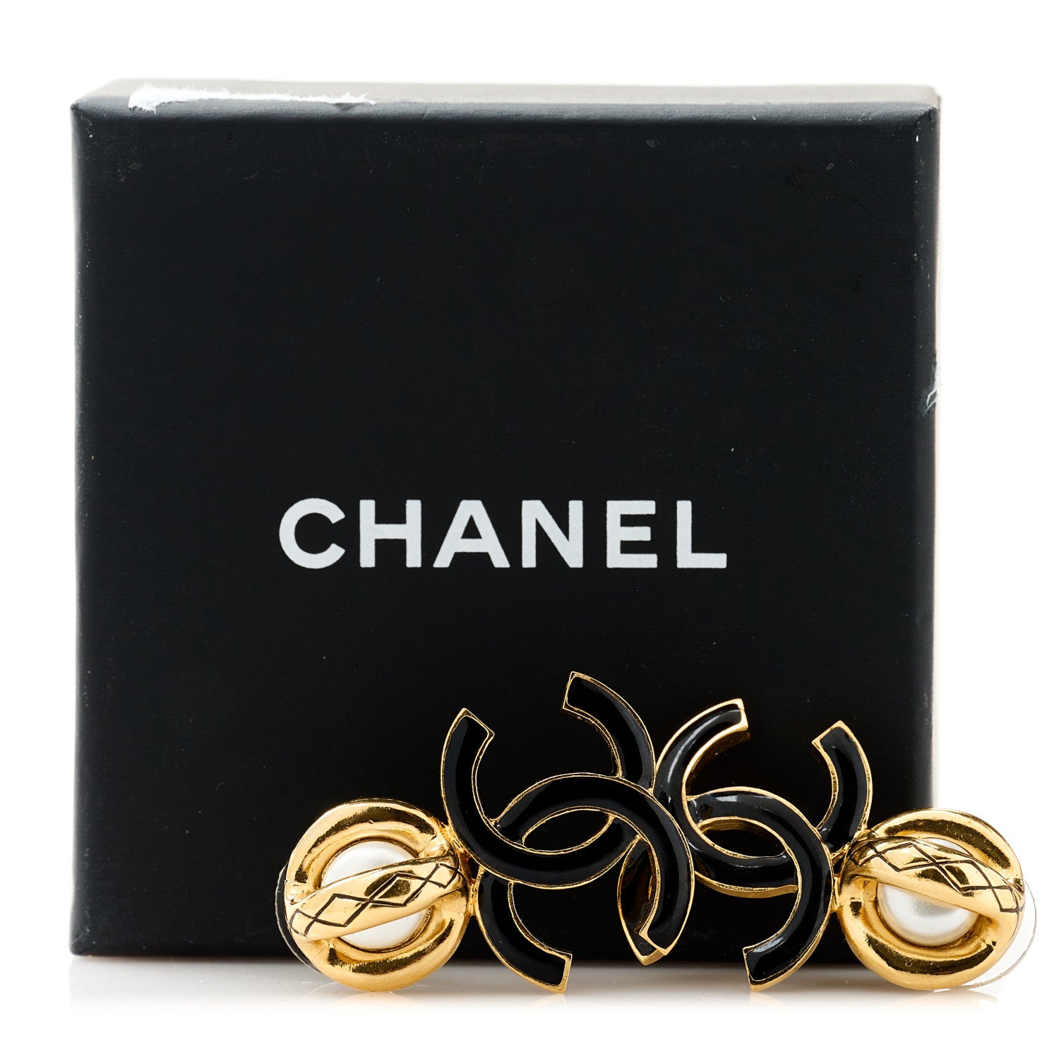 Chanel Pearl Resin CC Drop Earrings Gold Black 5 of 5