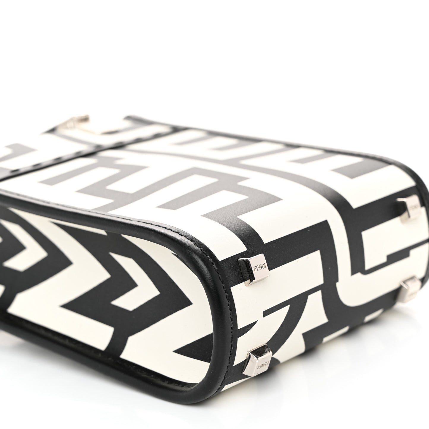 X MARC JACOBS Vitello King Plexiglass Logo Print Mini Fendi Sunshine Shopper Tote Black White