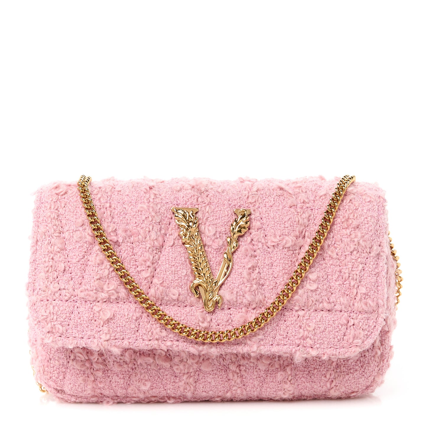 Tweed Lambskin Virtus Mini Chain Bag Pale Pink