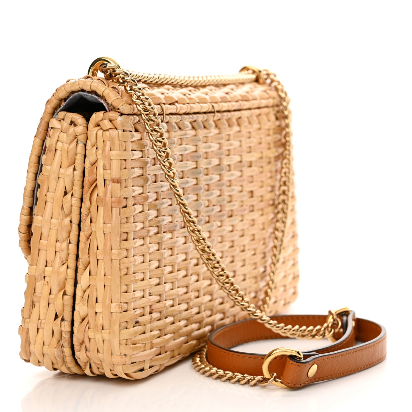 Glazed Wicker Small Cestino Shoulder Bag Natural