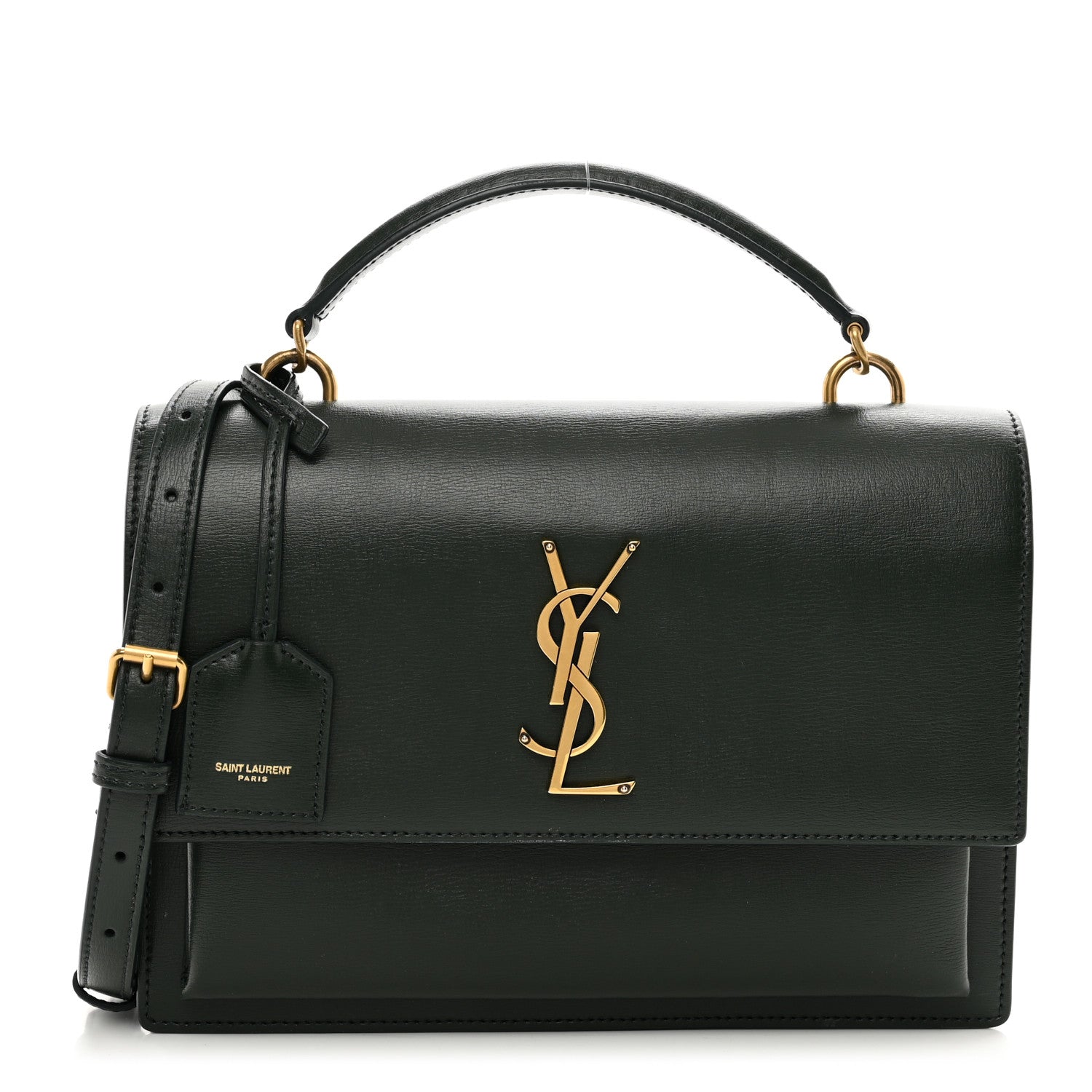 Saint Laurent Calfskin Medium Monogram Sunset Dark Green 1419341
