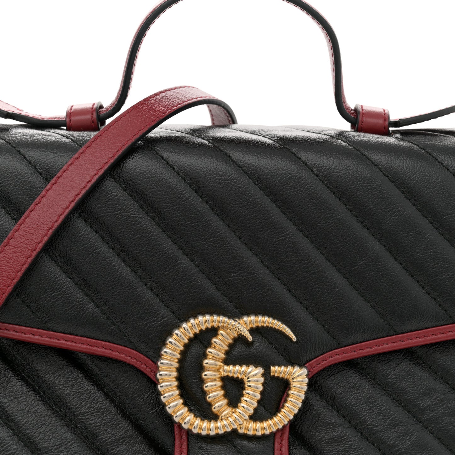 Vintage Effect Calfskin Matelasse Diagonal Small Torchon GG Marmont Top Handle Shoulder Bag Black Romantic Cherry