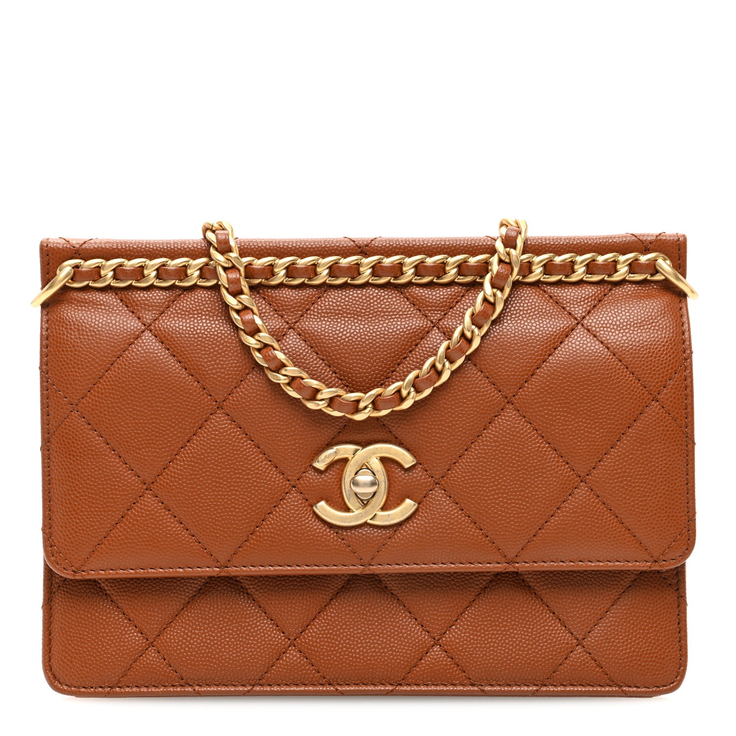 Chanel Caviar Quilted Small Chain Frame Flap Light Brown 1533734