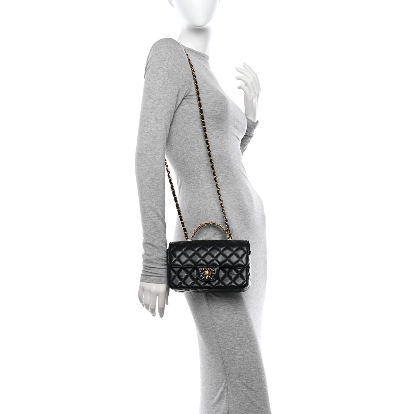 Lambskin Quilted Mini Strass On Top Flap Black