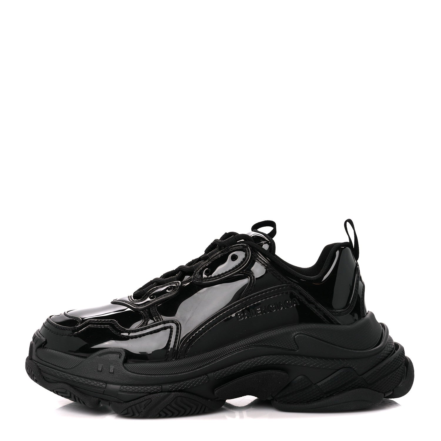 Balenciaga Shiny Rubber Mens Triple S Sneakers 42 Black 1443820 