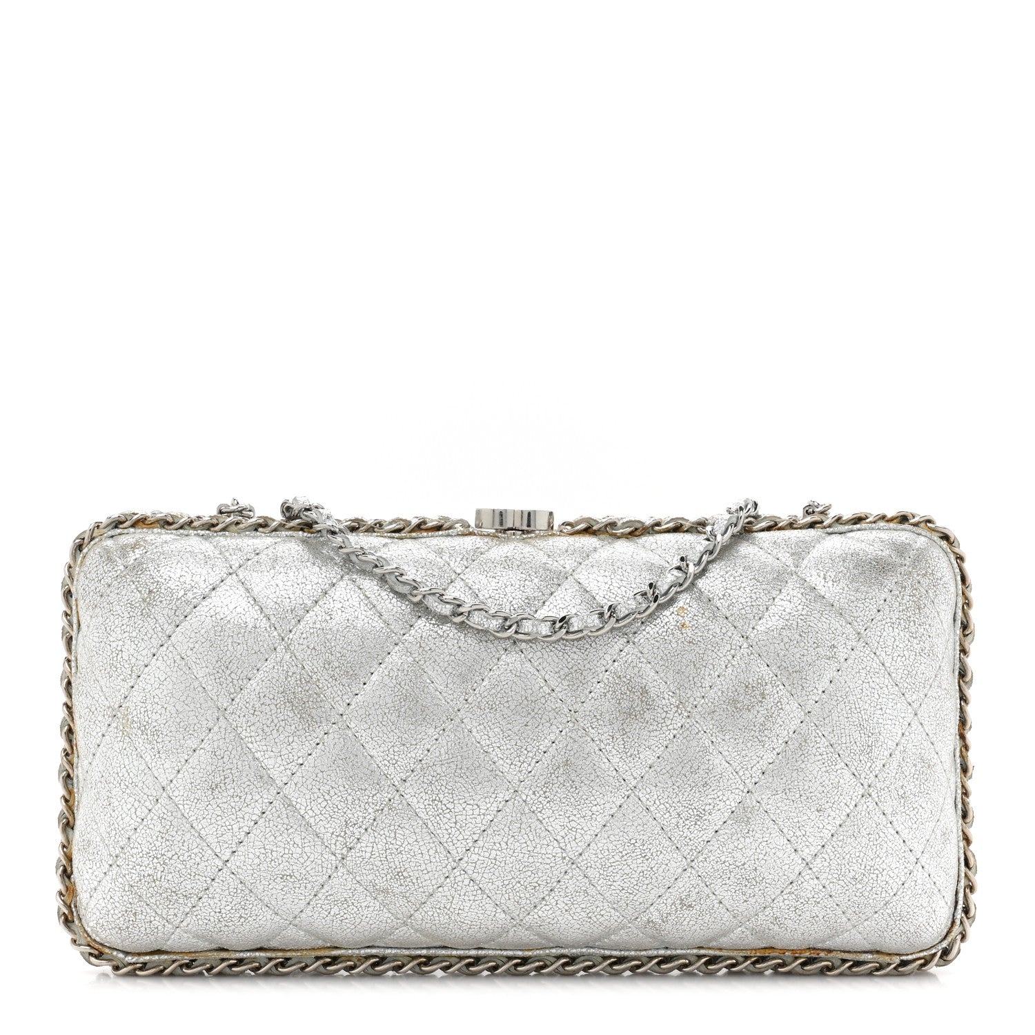 Chanel Metallic Lambskin Small Chain Around Clutch Silver 1355460