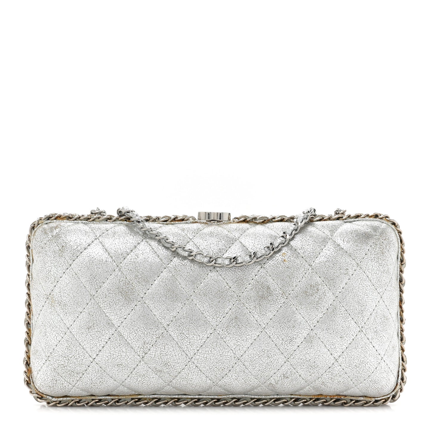 Metallic Lambskin Small Chain Around Clutch Silver