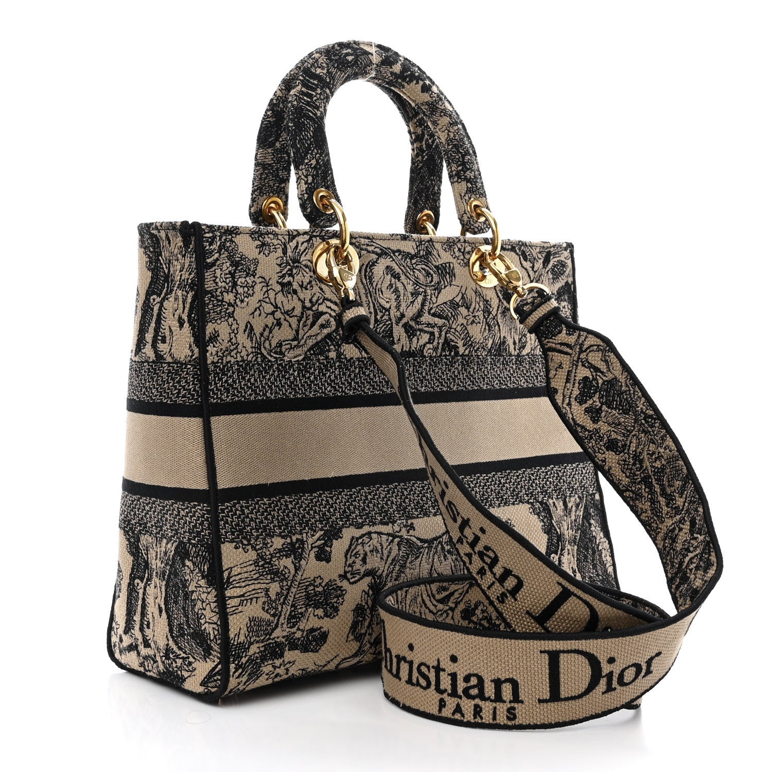 Christian Dior Toile de Jouy Embroidered Large Lady D-Lite Beige Mullticolor 3 of 11