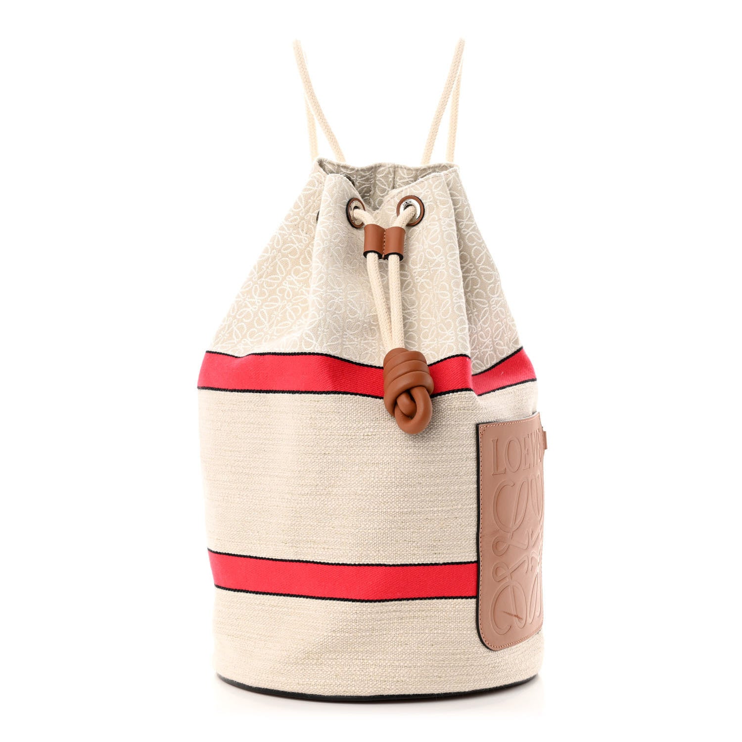 Loewe Calfskin Jacquard Linen Anagram Paulas Ibiza Small Sailor Bag Tan Ecru Red 1 of 12