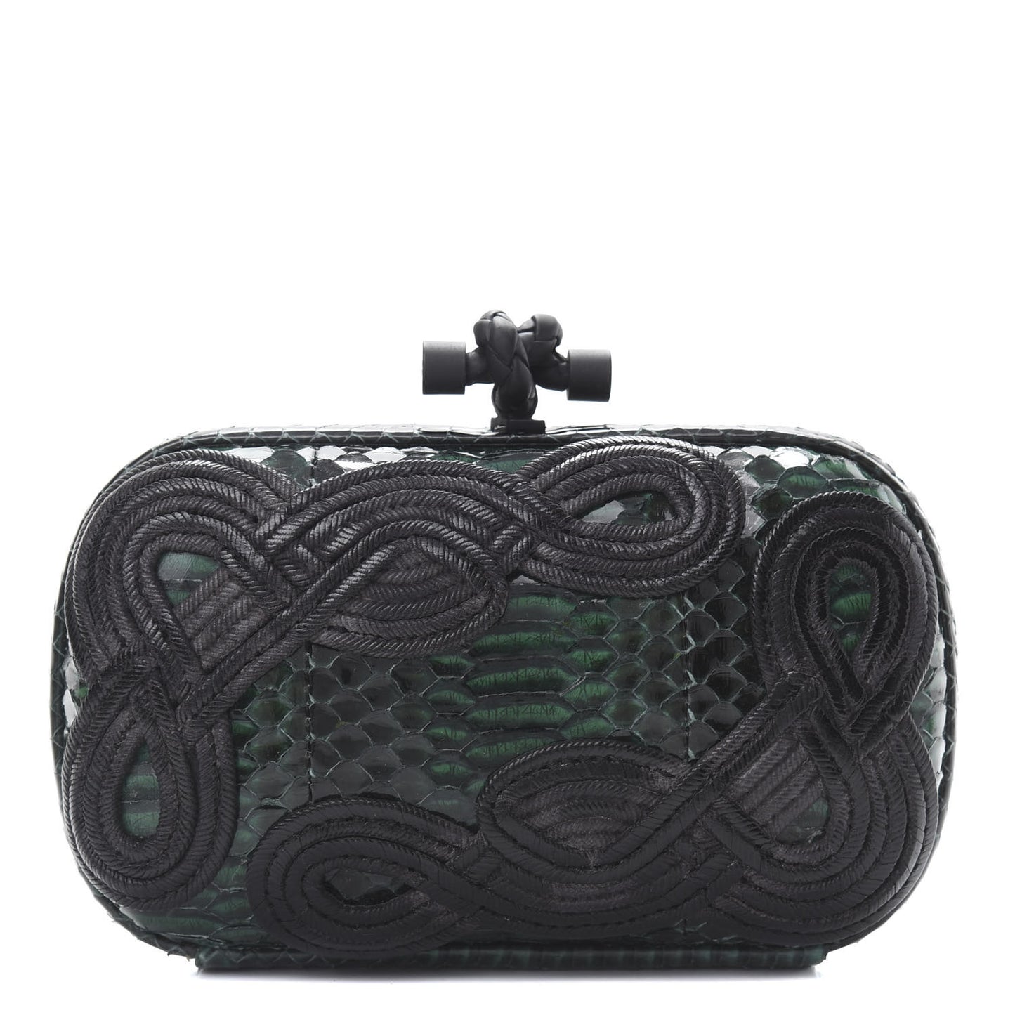 Snakeskin Passamaneria Woven Knot Clutch Emerald