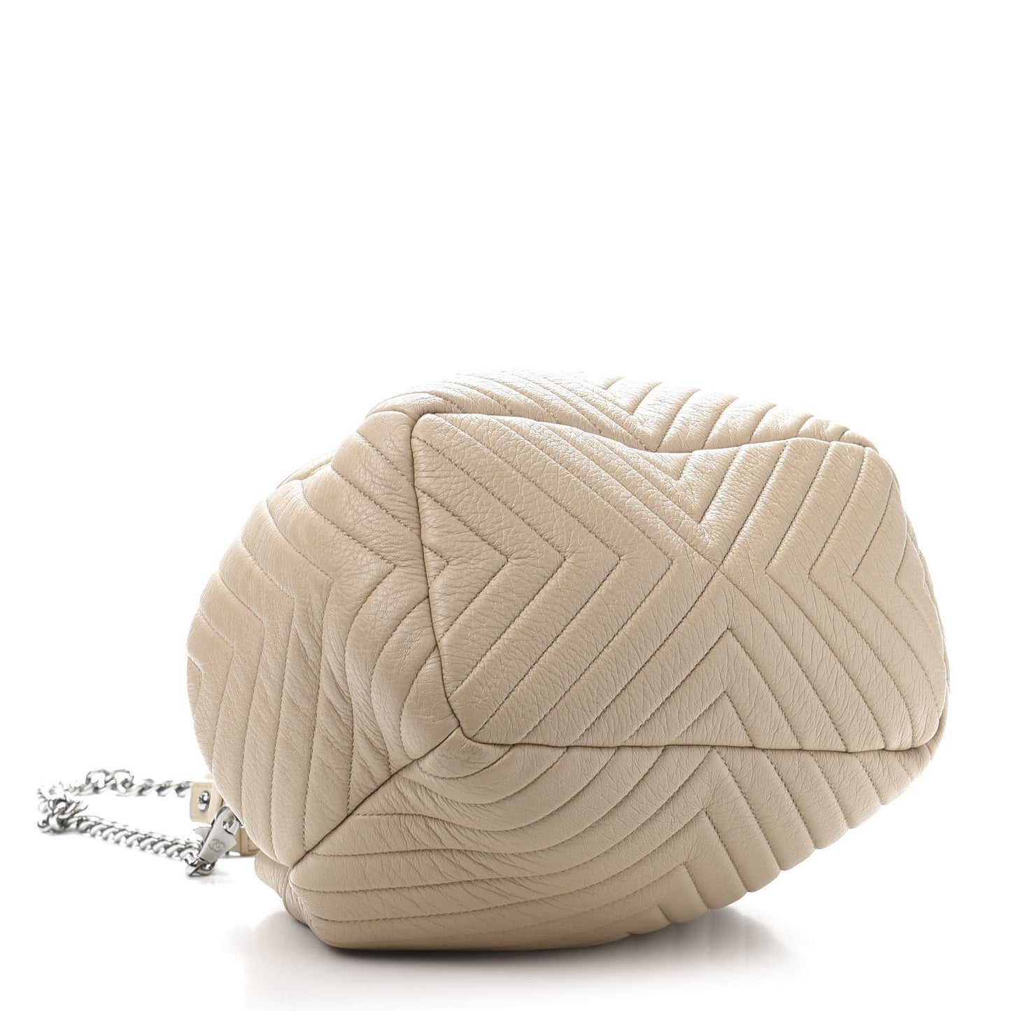 Deerskin Chevron Medium CC Chain Bucket Drawstring Bag Beige