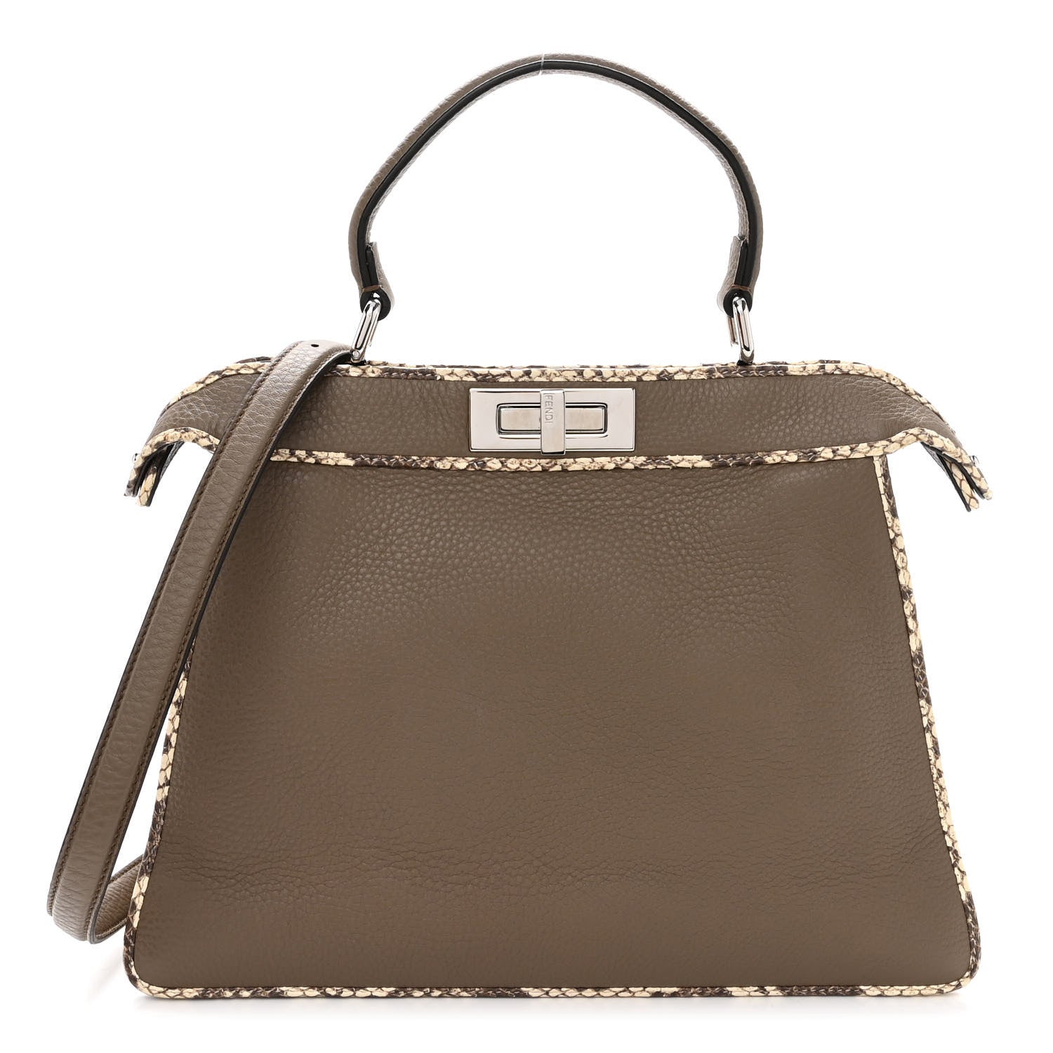 Fendi Cuoio Romano Elaphe Chamois Python Print Medium Peekaboo I SEE U Satchel Tartufo 1 of 10