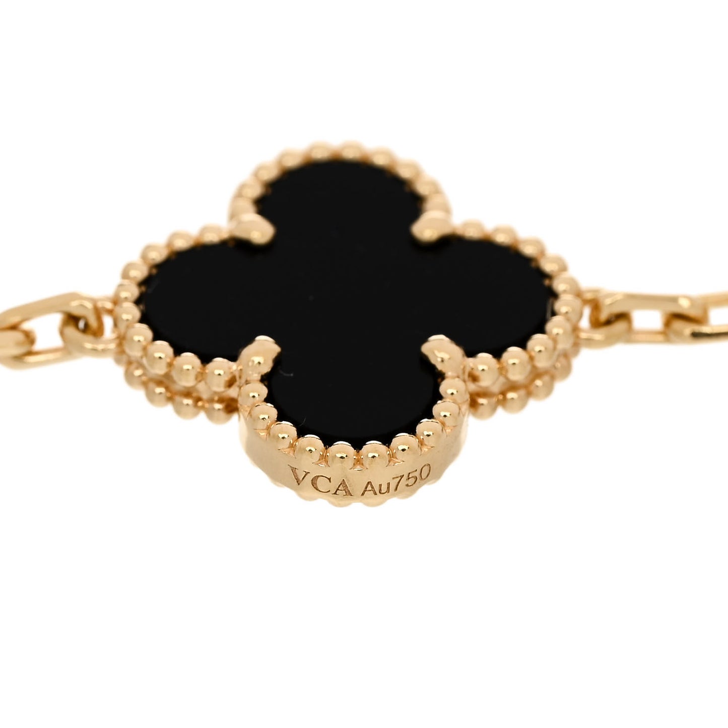 18K Yellow Gold Black Onyx 5 Motifs Vintage Alhambra Bracelet