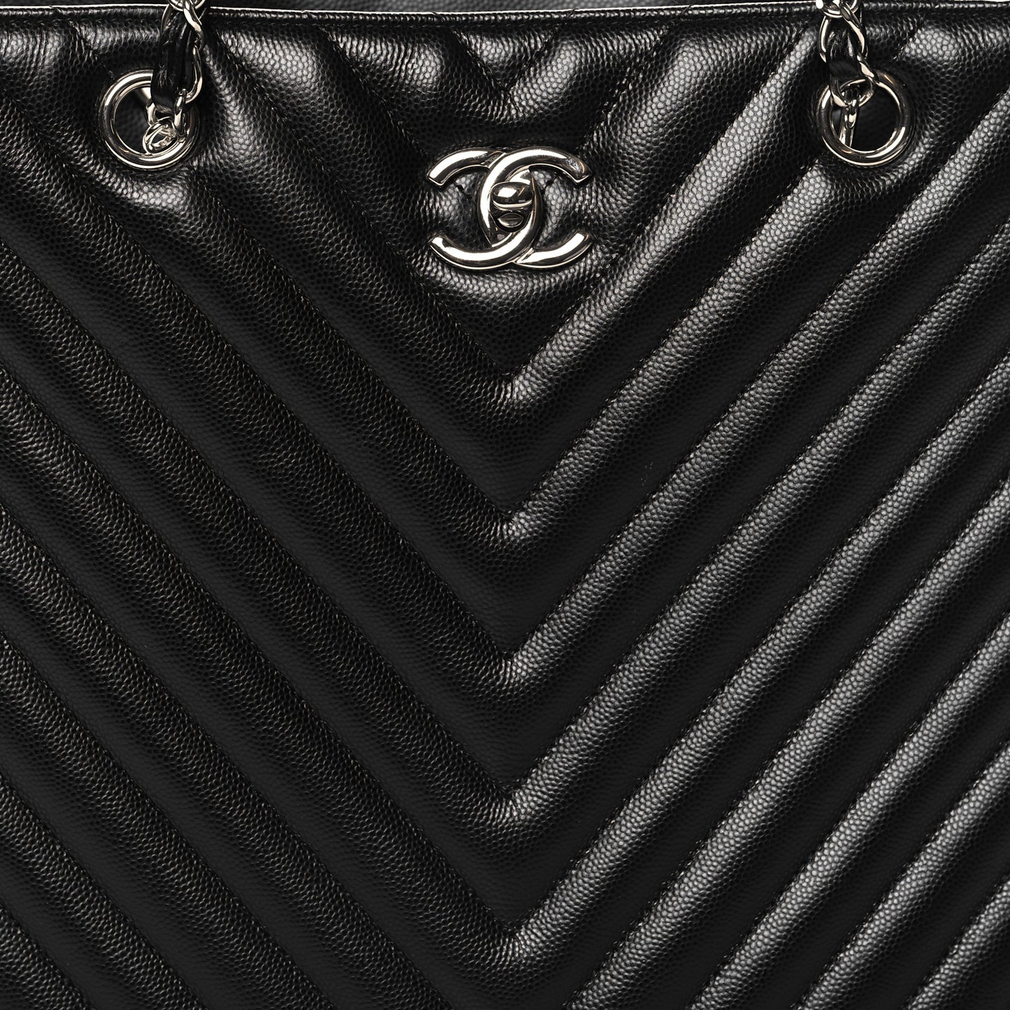 Caviar Chevron Quilted Large Shopping Tote Black