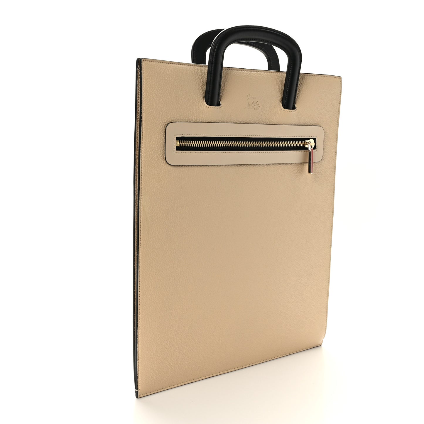 Calfskin Spiked Large Trictrac Portfolio Bag Beige