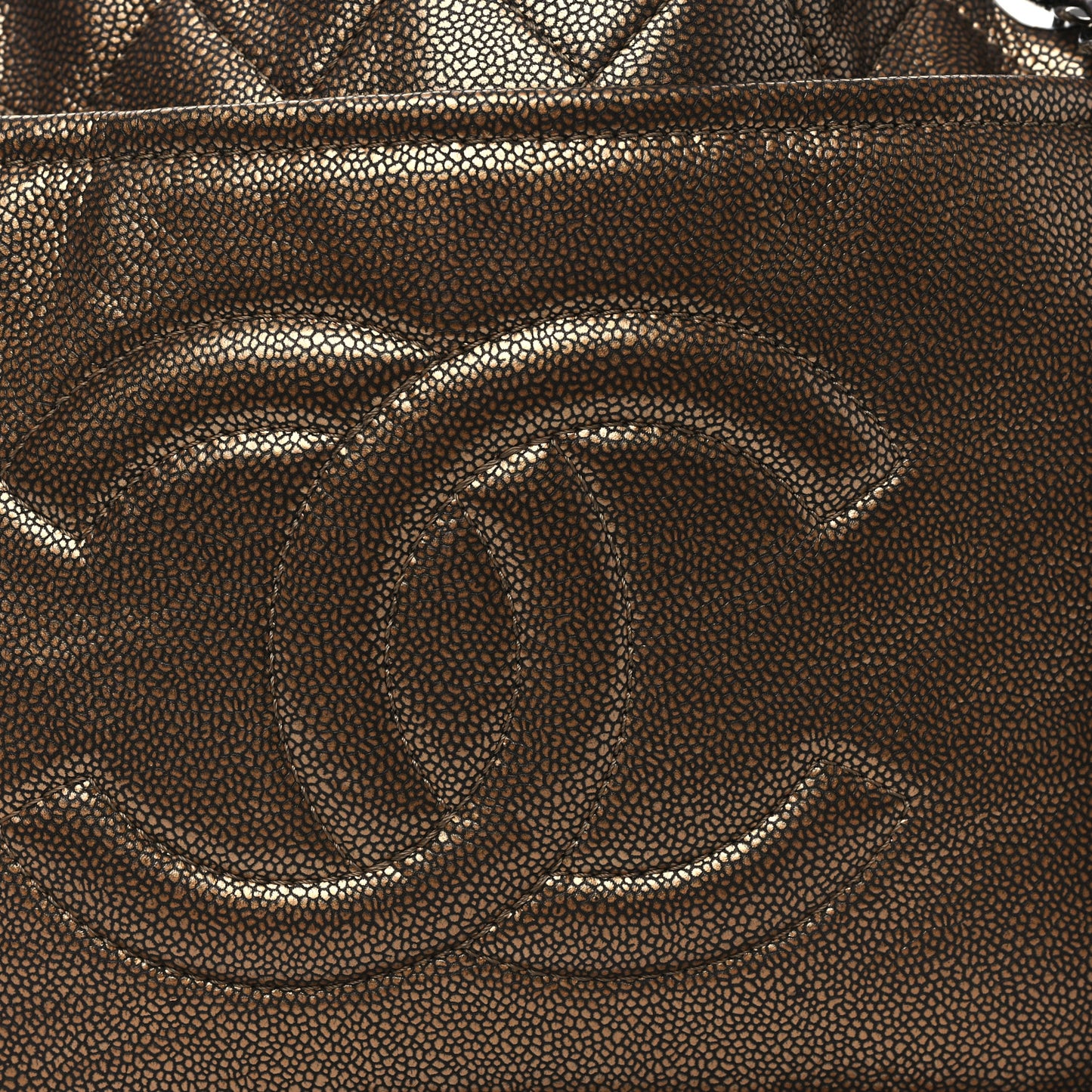 Metallic Caviar Quilted Large Timeless CC Soft Tote Bronze