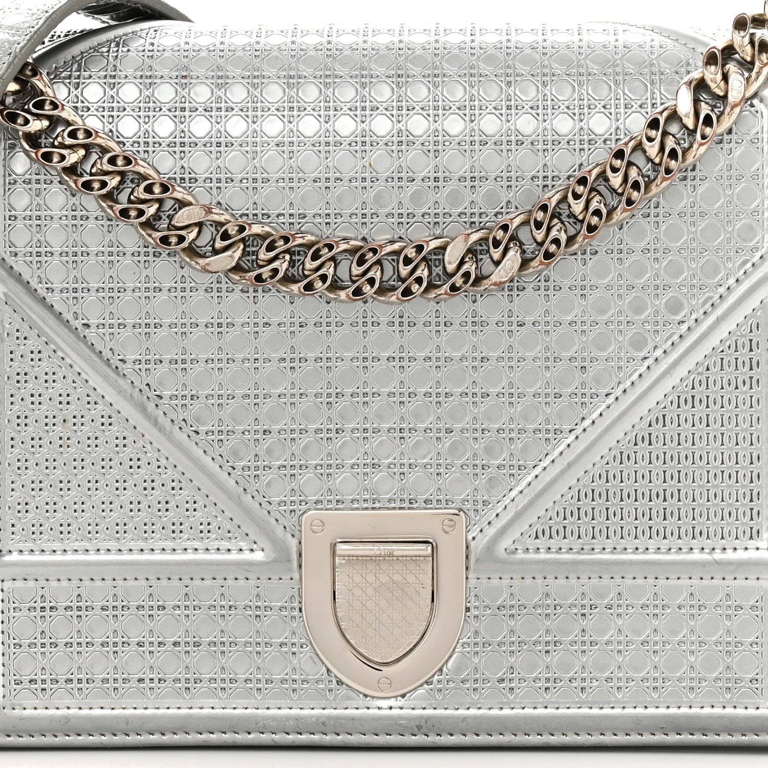 Christian Dior Metallic Patent Micro-Cannage Medium Diorama Flap Bag Silver 8 of 16