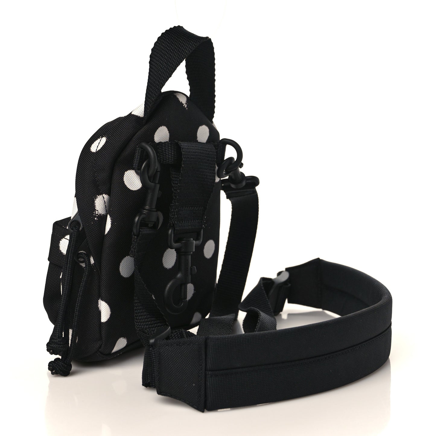 Recycled Casual Nylon Spray Polka Dots Mini Explorer Crossbody Backpack Black White
