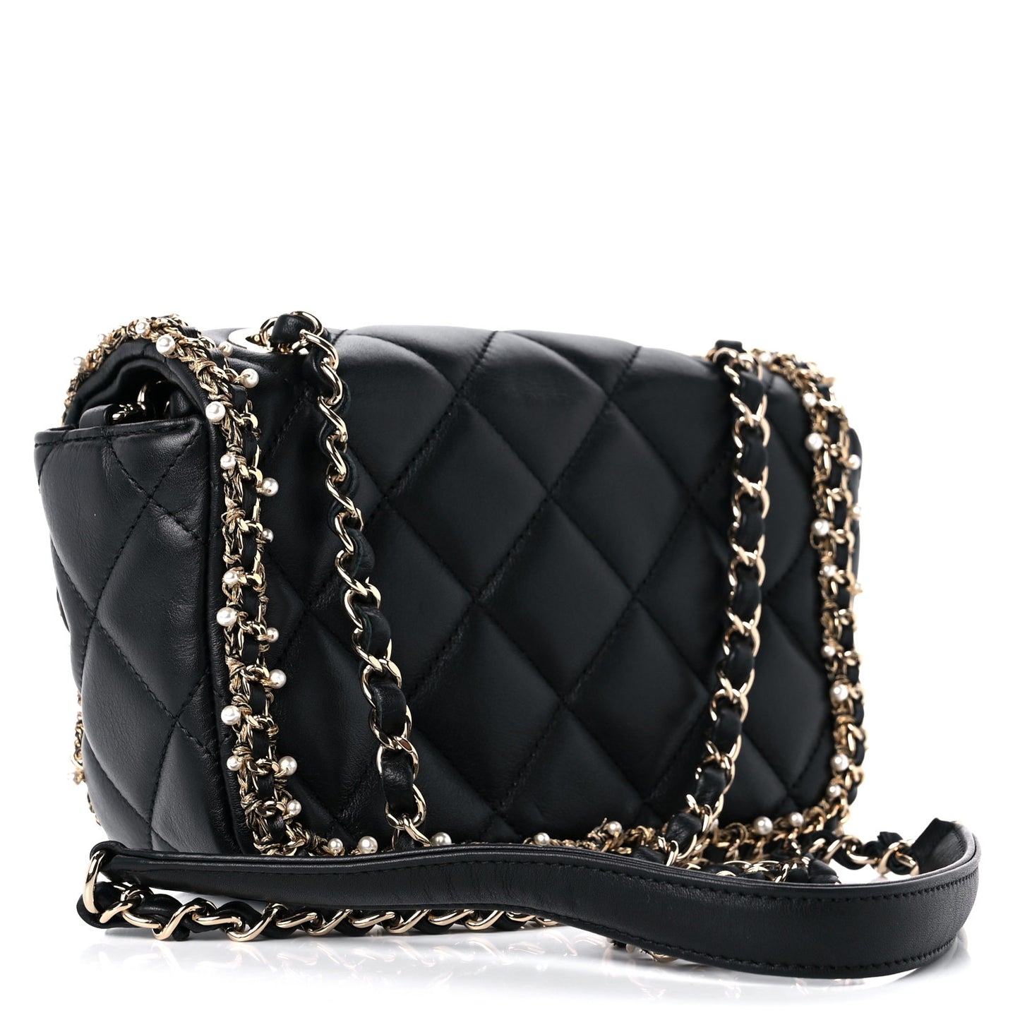 Lambskin Quilted Pearl Edge Mini Rectangular Flap Bag Black
