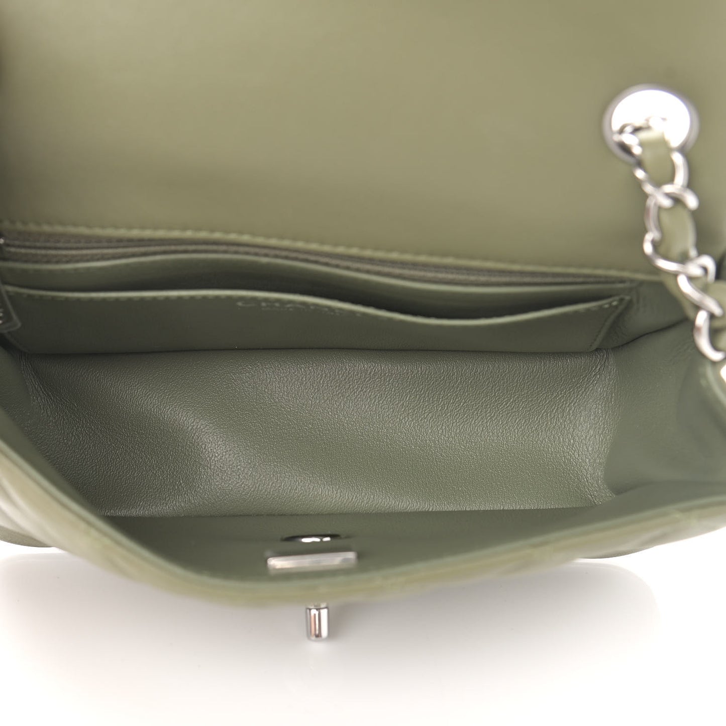 Lambskin Quilted Mini Rectangular Flap Khaki
