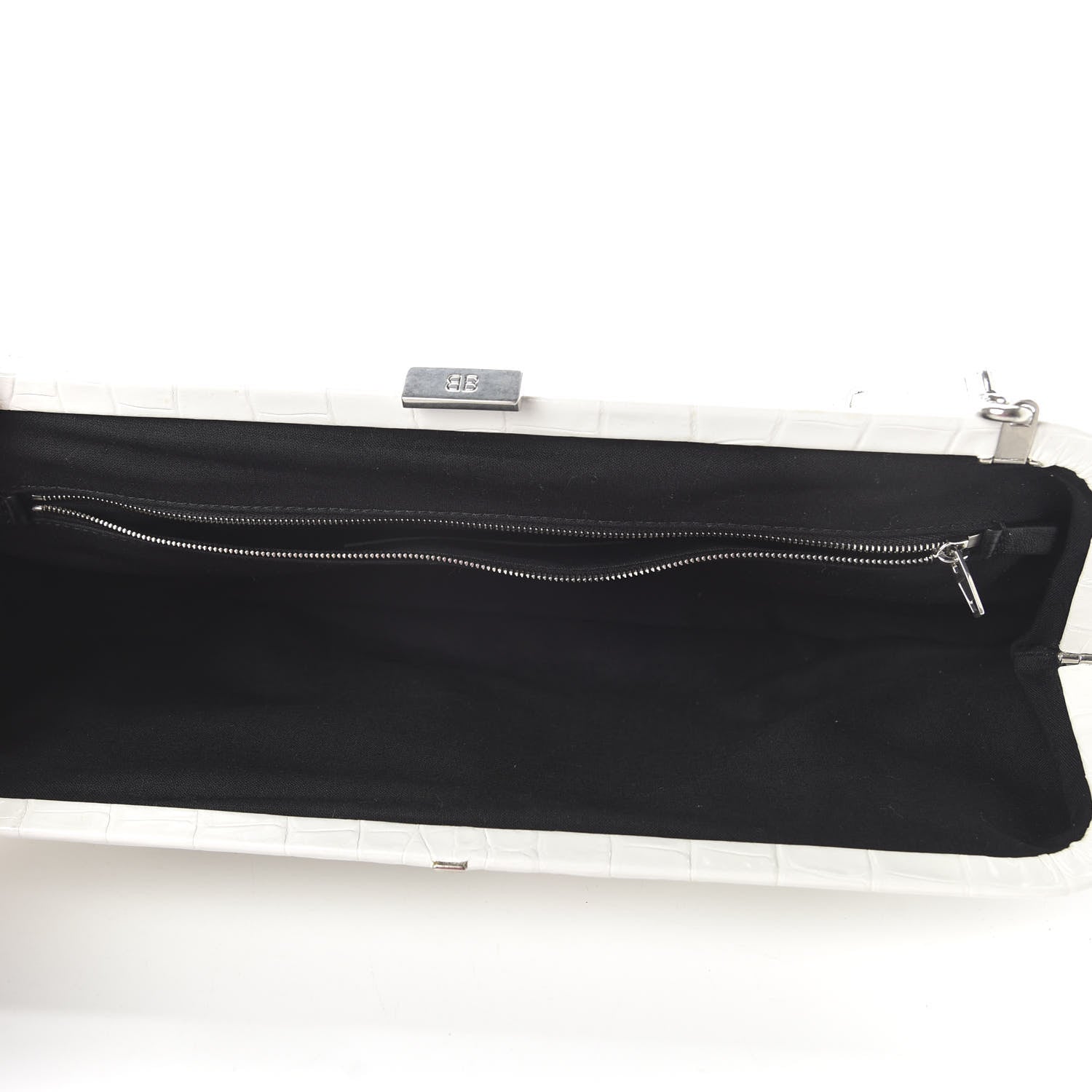 Balenciaga Shiny Supple Calfskin Logo Crocodile Embossed XL Cloud Clutch White 5 of 10