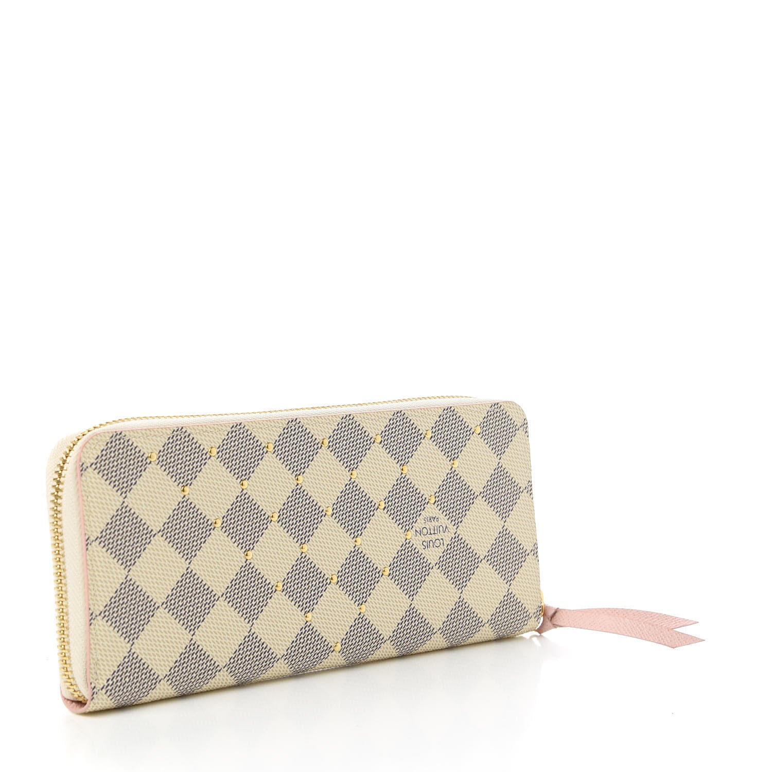Louis Vuitton Damier Azur Studded Clemence Wallet Rose Ballerine 3 of 10