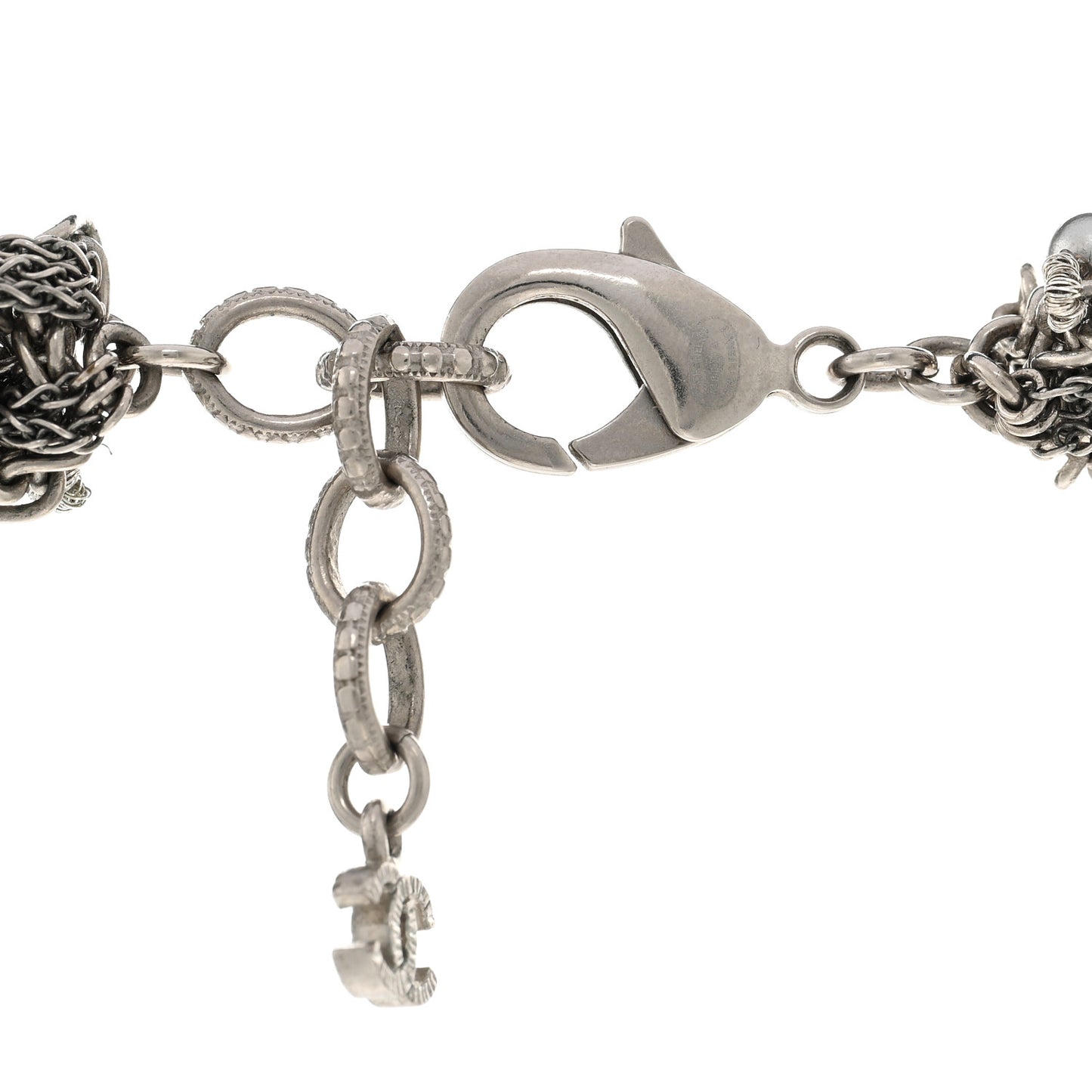 Multi Chain Braided Pearl Long Necklace Silver