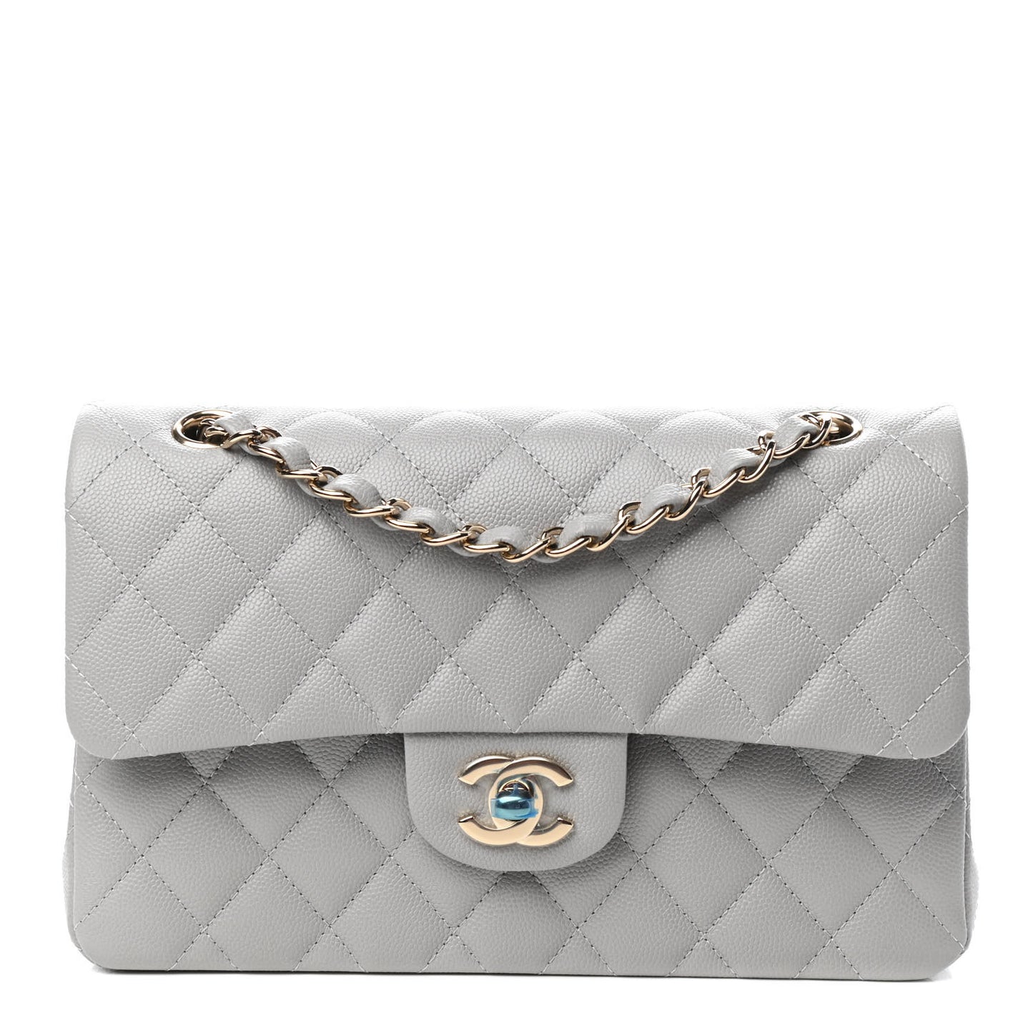 Caviar Quilted Small Double Flap Grey