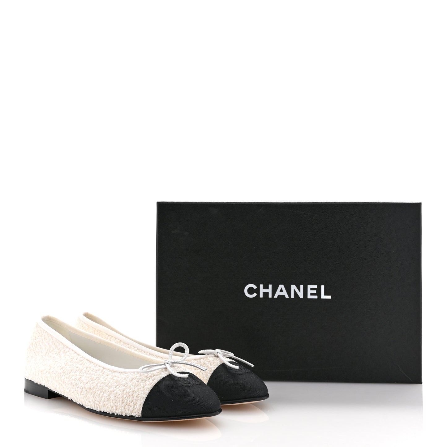 Cotton Tweed Grosgrain Cap Toe Ballerina Flats 40 White