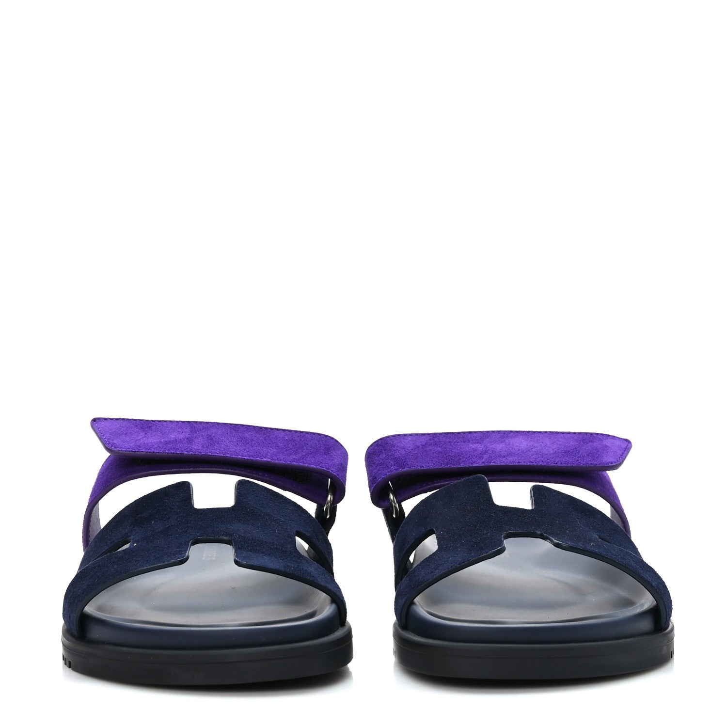 Hermes Suede Goatskin Womens Chypre Sandals 37.5 Marine Violet Majorette 2 of 9