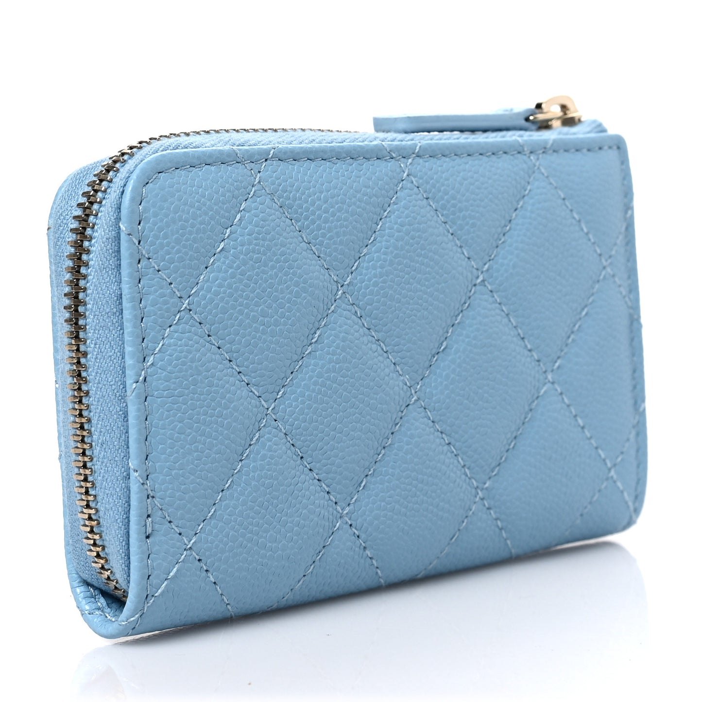 Caviar Quilted Zipped Key Holder Case Light Blue