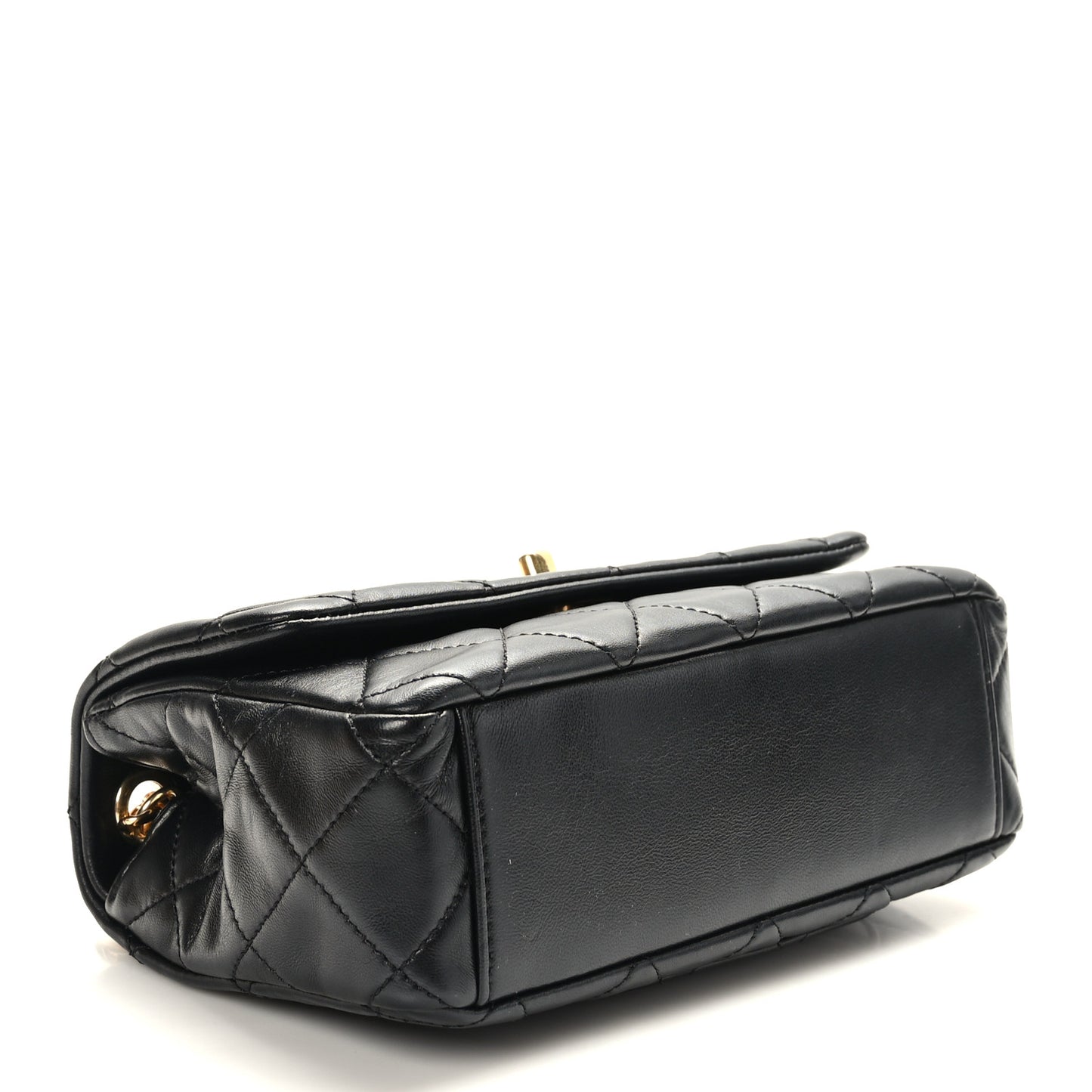 Lambskin Resin Pearl Quilted Small Flap Black
